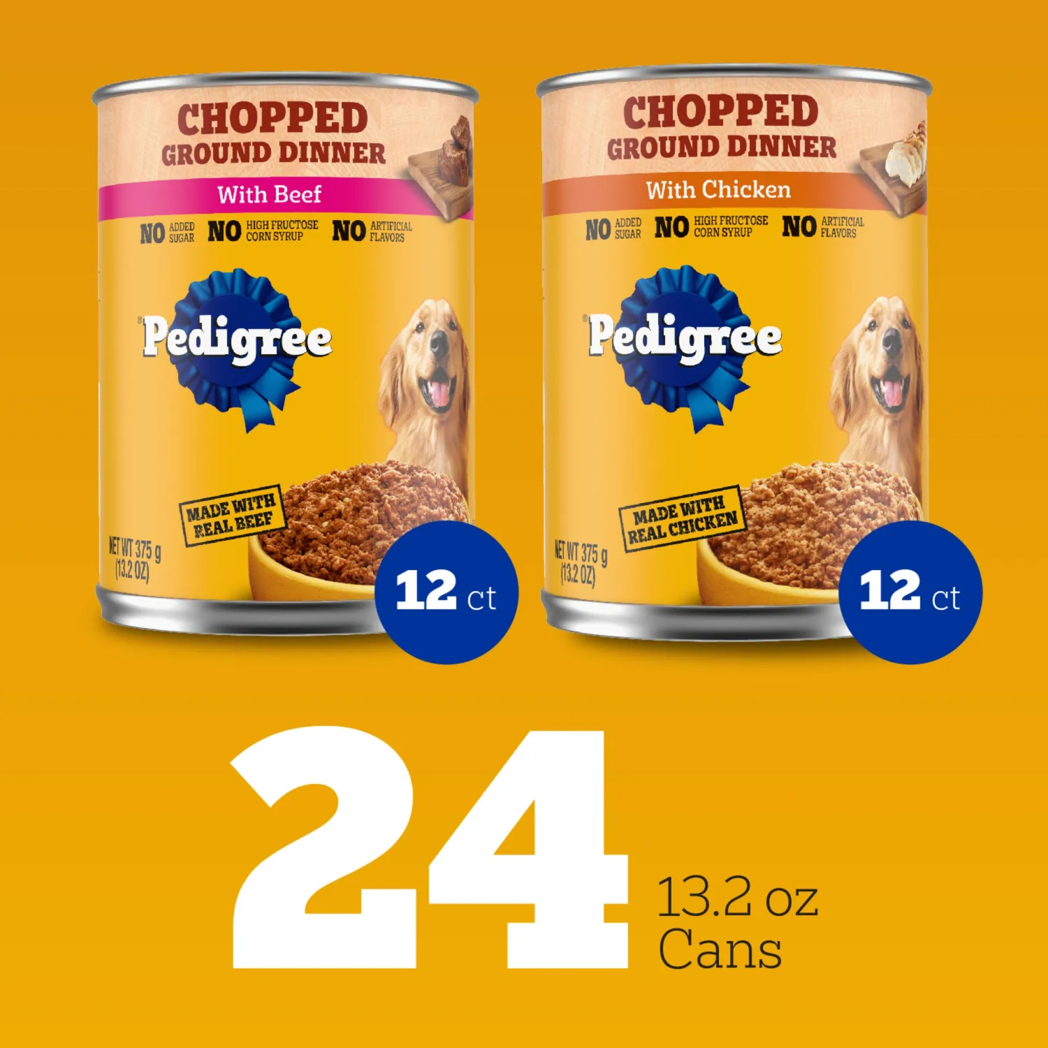 Pedigree Chopped Ground Dinner Wet Dog Food Chicken & Beef Variety Pack, 13.2 oz. Cans (24 Count, Pack of 1)
