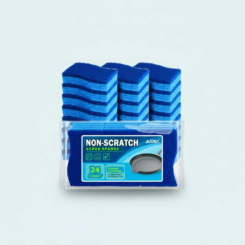 AIDEA Non Scratch Scrub Sponge, 24Count, Sponges for Dishes, Sponges Kitchen, Cleaning Sponge, Cleans Fast Without Scratching, Stands Up to Stuck-on Grime, Cleaning Power for Everyday Jobs