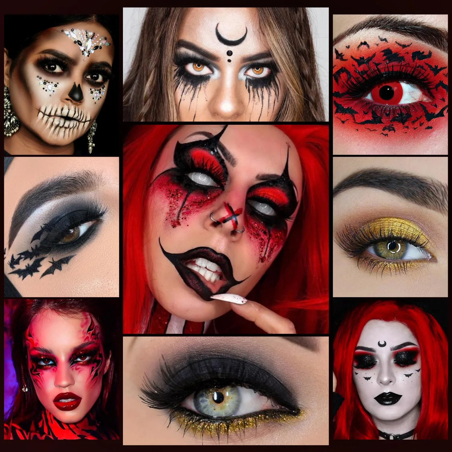 MAKI YIKA Black Red Eyeshadows Palette 9Color Pigmented Dark Black Red Eye Shadows Long Lasting Eyeshadow, Halloween Goth Eye Makeup (Black Red)