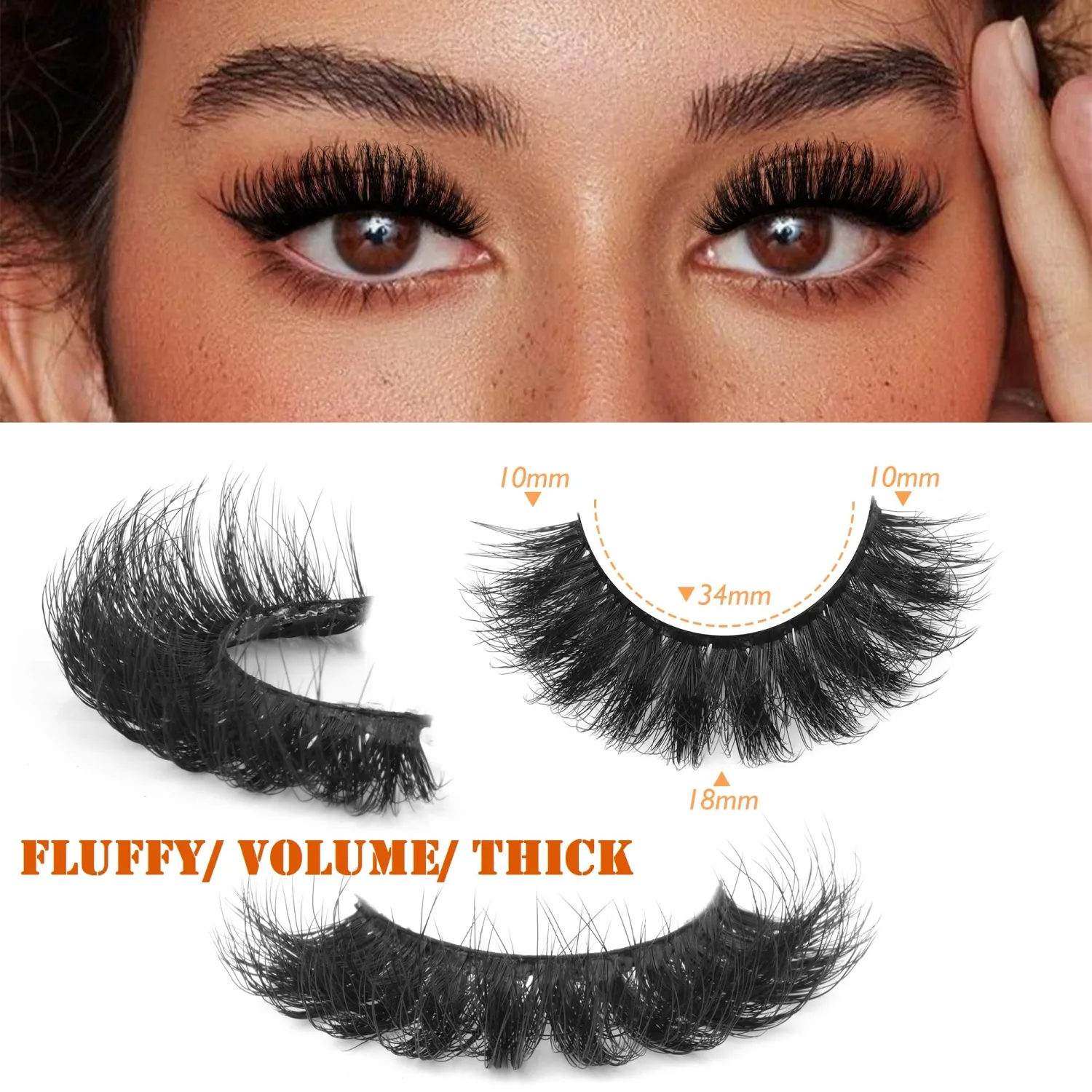 False Lashes Wispy Volume Mink Lashes Fluffy 200D Russian Strip Lashes D Curl Dramatic Fake Lash Extensions 7 Pairs Handmade Round Eye Eyelashes by Boahankuke