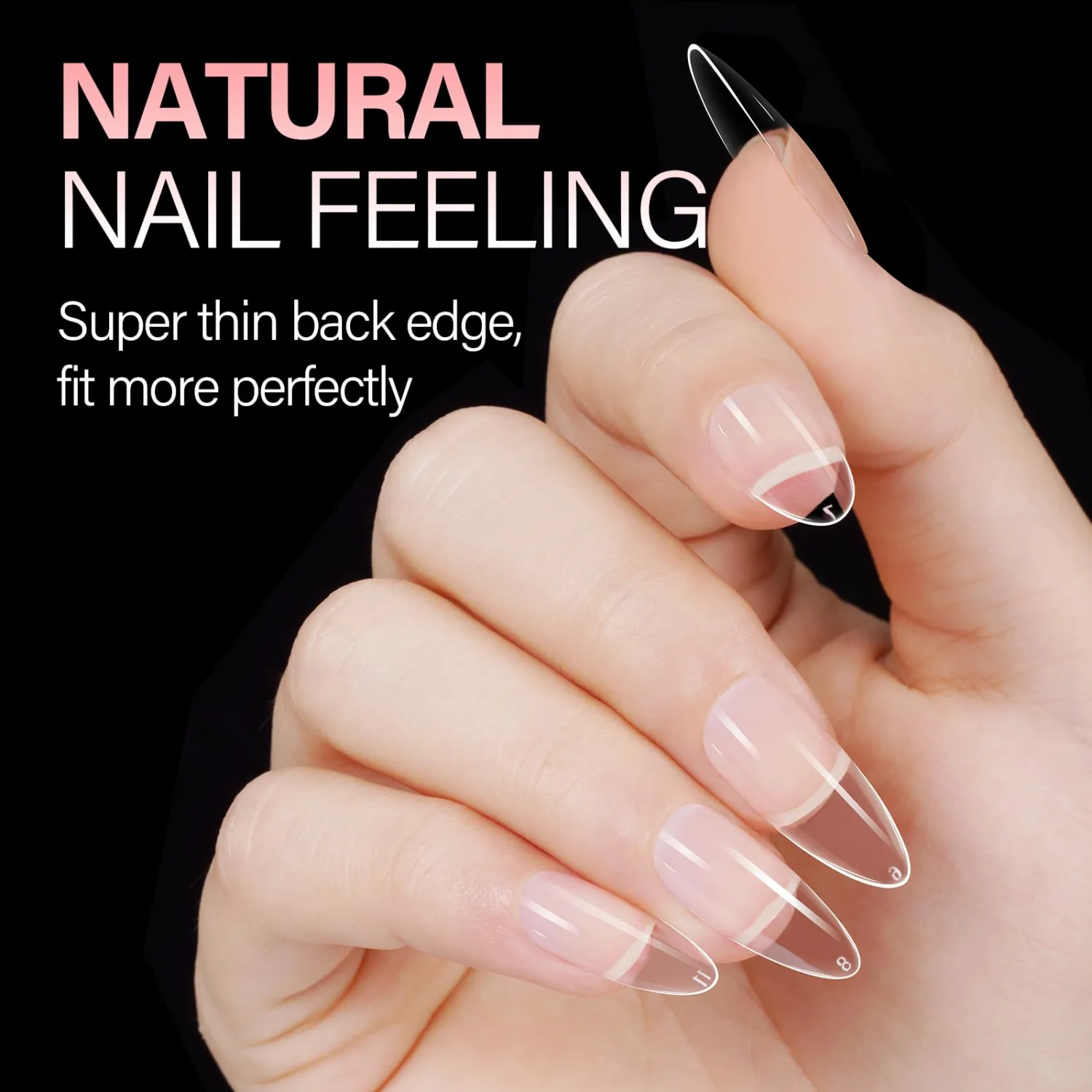 AILLSA Medium Almond Nail Tips Soft Gel Clear Nail Tips Preshaped Full Cover Nail Tips False Gelly Nail Tips for Nails Extension with Storage Box 216pcs 12 Sizes