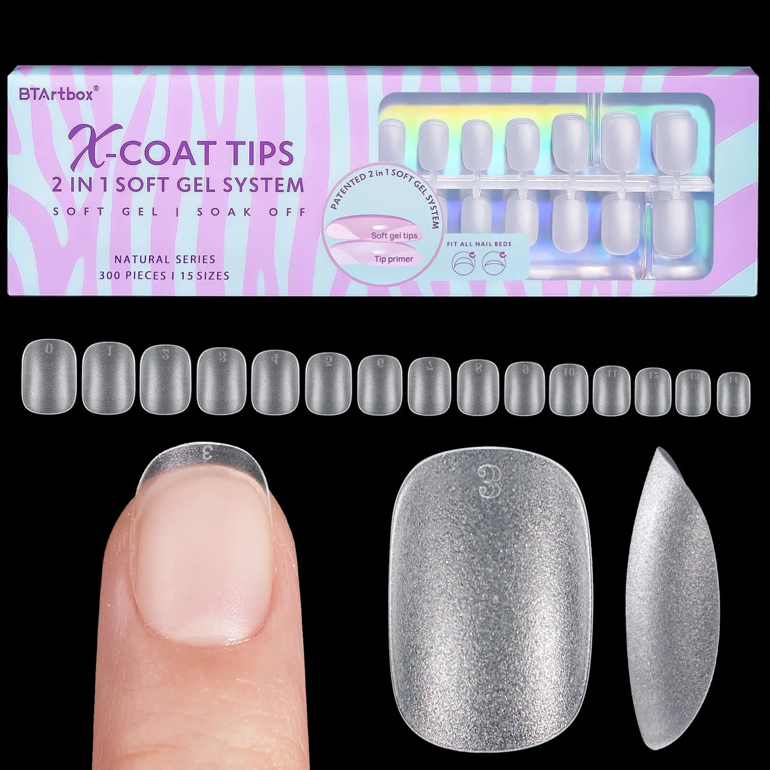 BTArtbox Extra Short Square Nail Tips - Short Squoval Gel Nail Tips, Natural Fake Nails with Tip Primer Cover, Pre-shaped Upgrade Matte Full Cover Nail Tips for Home DIY Nail Salon
