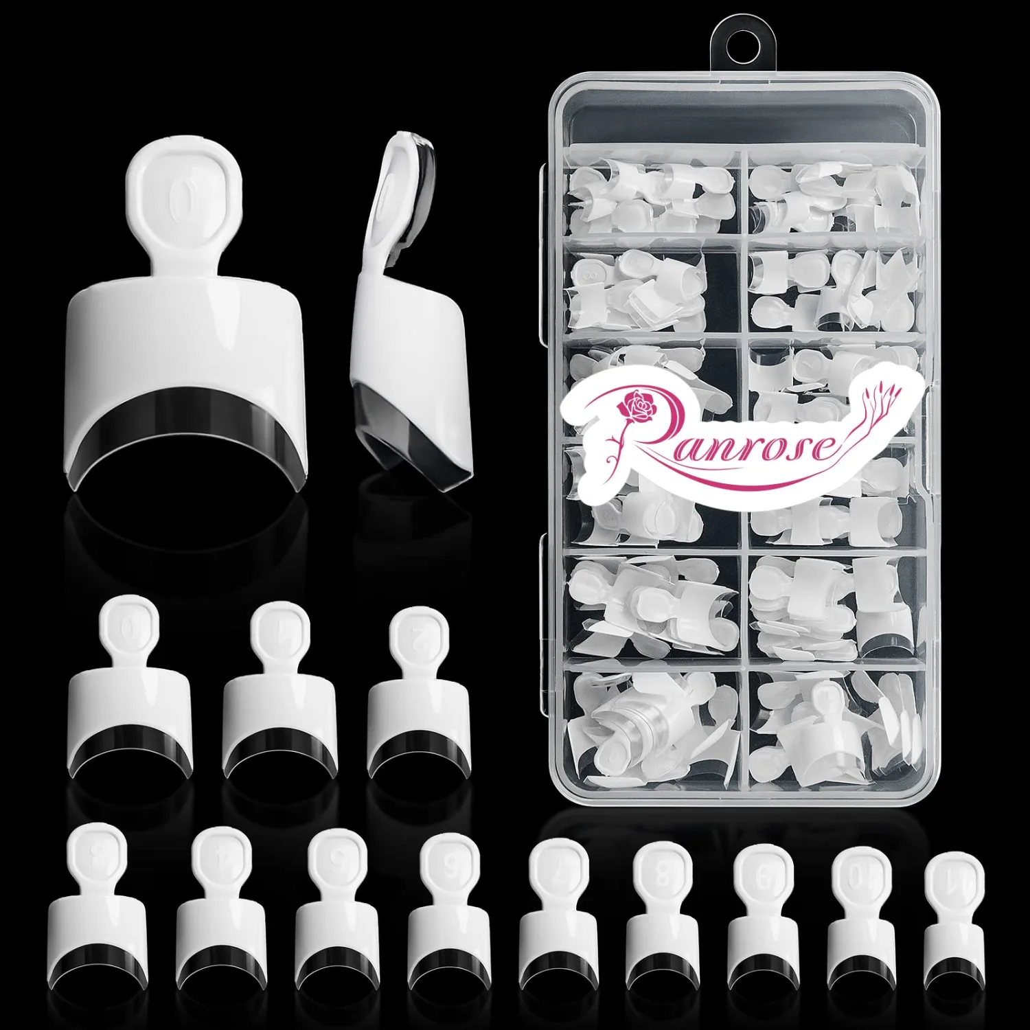 Ranrose French Nail Tips 120PCS Short Square Half Cover Nail Tips Press On Nails 12 Sizes French Fake Nails Acrylic White Nails with Box