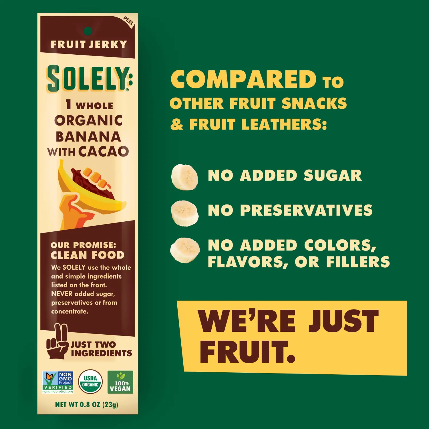 Solely, Fruit Jerky Banana Cacao Organic, 0.8 Ounce…