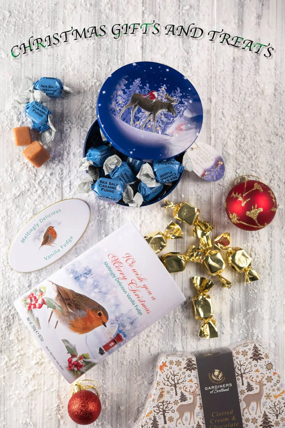 Gardiners of Scotland Vanilla Fudge, Robin Christmas Design, 8.8oz Tin