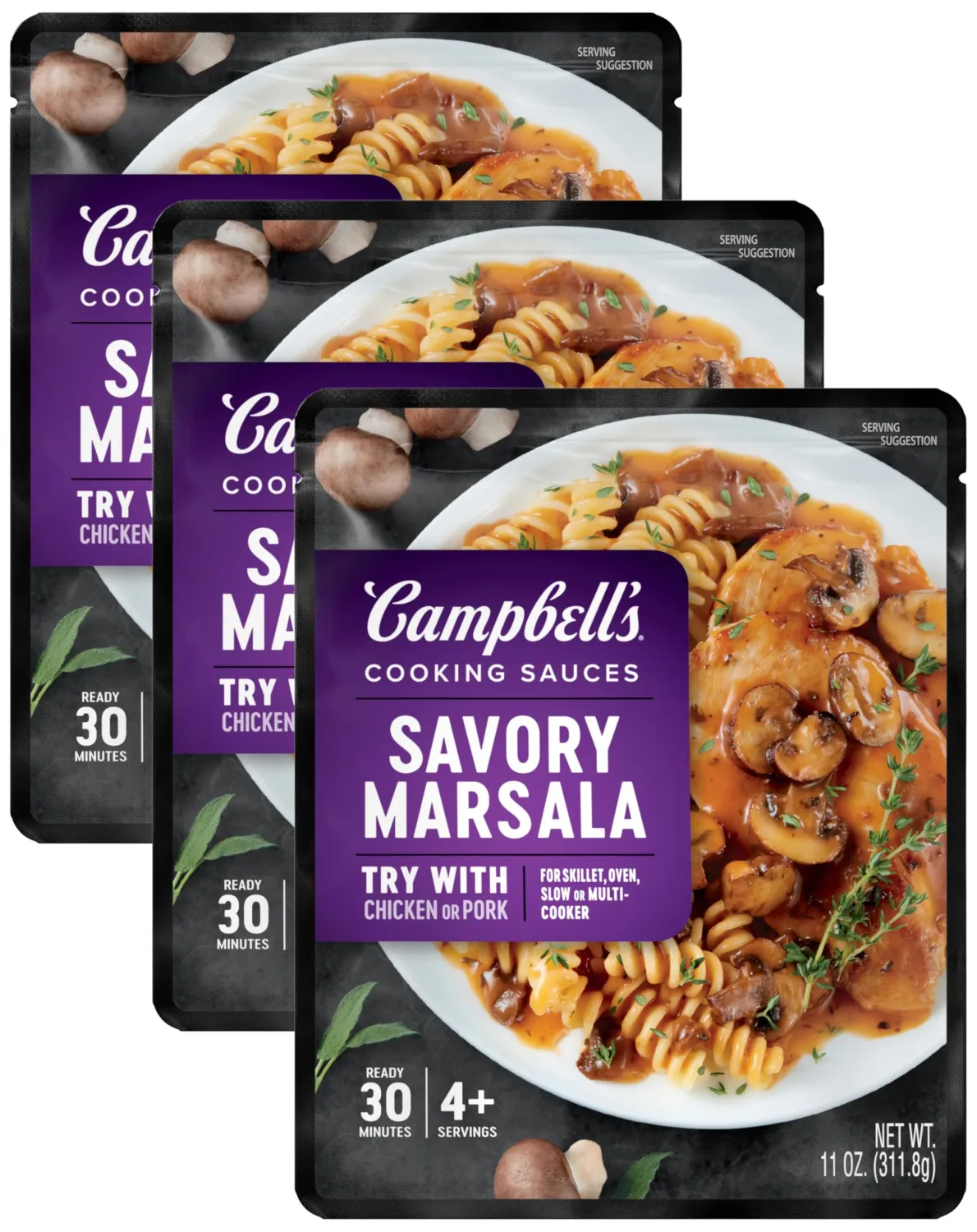 Campbell's Cooking Sauces, Savory Marsala, 11 Oz Pouch (Pack of 3)