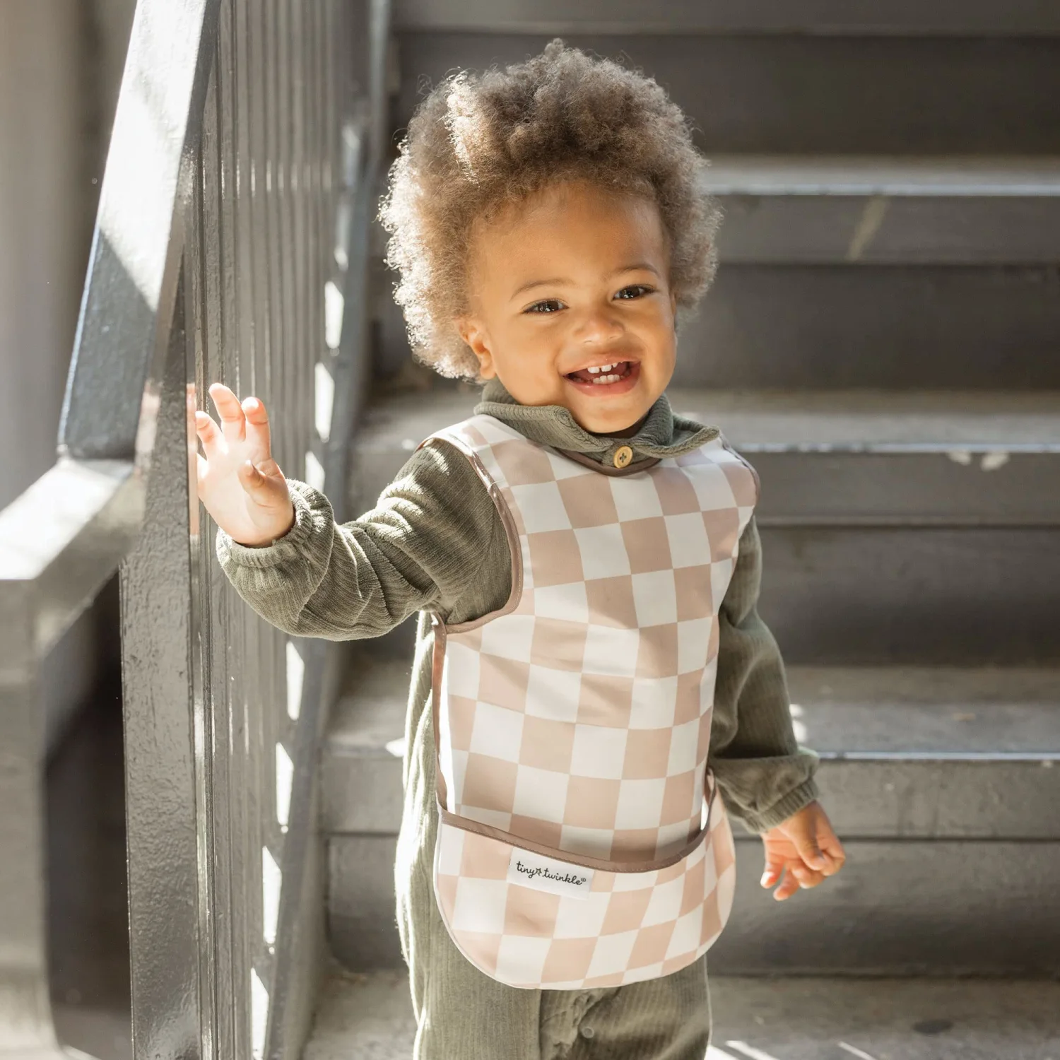 Tiny Twinkle Mess Proof Baby Bib - Waterproof Toddler and Baby Apron Bib - Machine Washable - PFAS and BPA Free