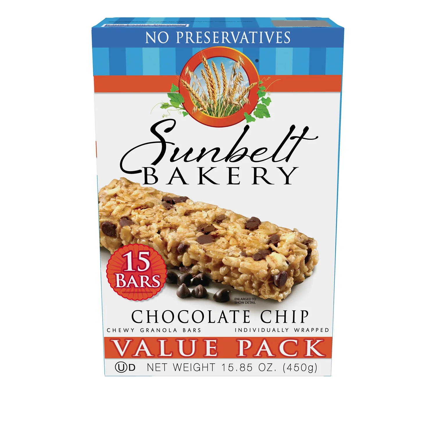 Sunbelt Bakery Chewy Chocolate Chip Granola Bars, 1.1 oz Bars, 15 Count
