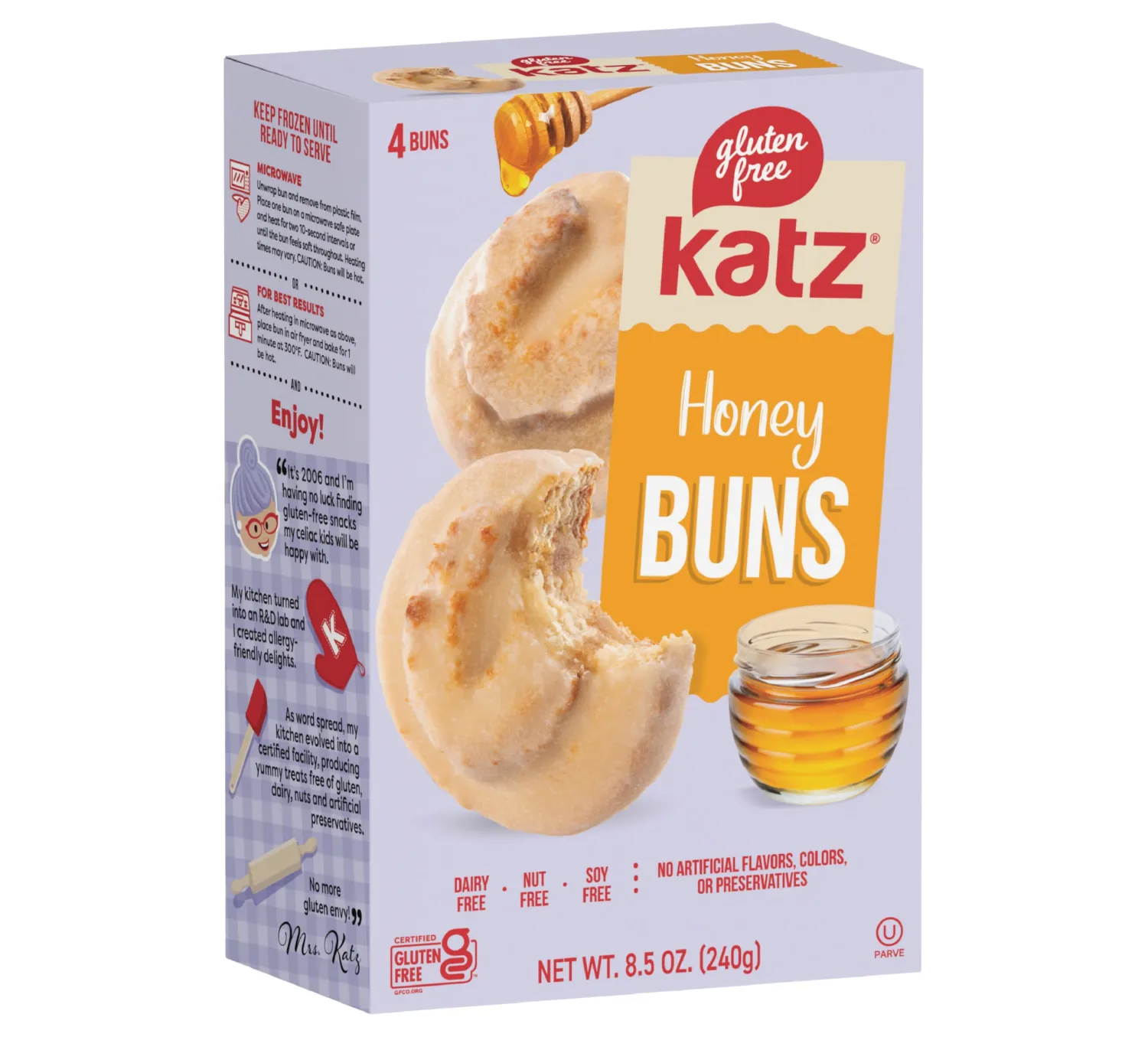 Katz Gluten Free Honey Buns, 4 Individually Wrapped Snack Cakes | Tree Nut Free | Peanut Free | Dairy Free | Soy Free (Pack of 1)