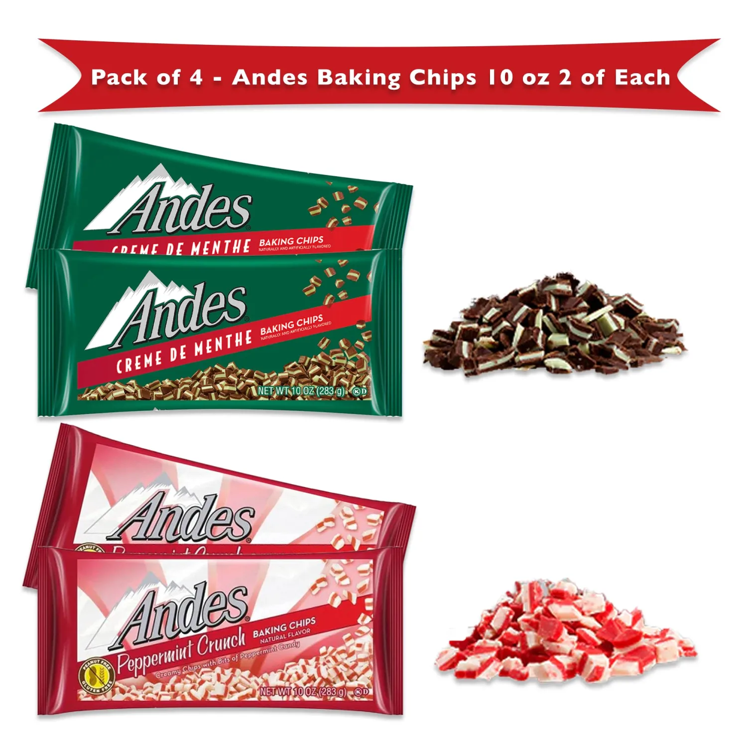 Andes Chocolate Mints Baking Chips Variety 4 Pack- Andes Creme De Menthe Baking Chips and Andes Peppermint Crunch Baking Chips, Andes Mints, Baking Chips, Andes Mints Candy, Andes Mints Bulk