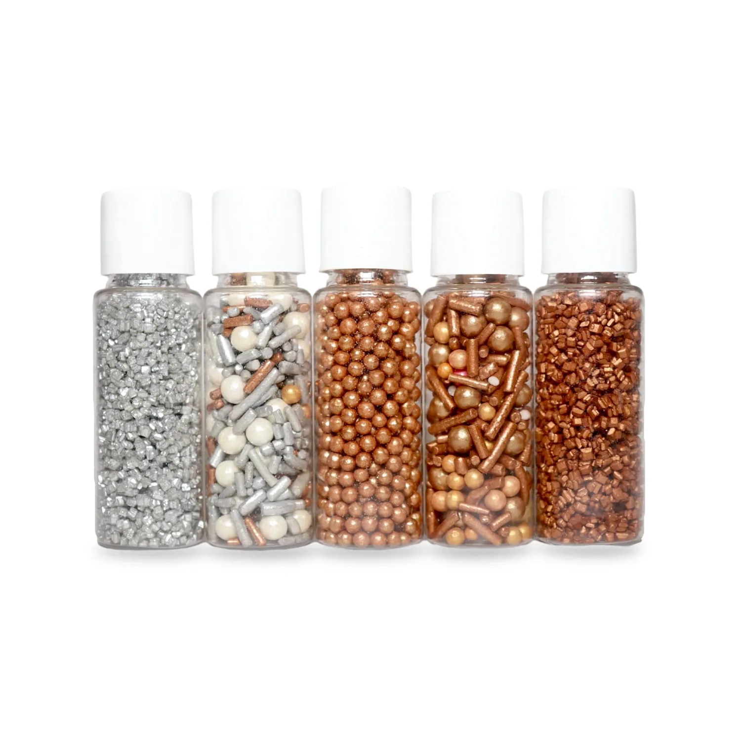 Confect Sprinkles for Cake & Cupcake Decoration | Pack of 5 ​Party Sparkle Sprinkles | Champagne Gold Pearl | Sliver & Bronze Jimmies Sliver Sparkling Sugar - 3.5 Oz