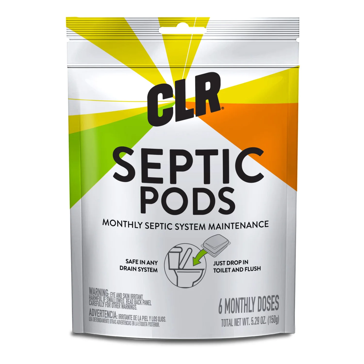 CLR Septic System Treatment Pods, Hassle-Free, Dissolvable and Easy to Flush, Formulated with Biobased Ingredients, Helps prevent Clogs and Build-up, 6 Month Supply