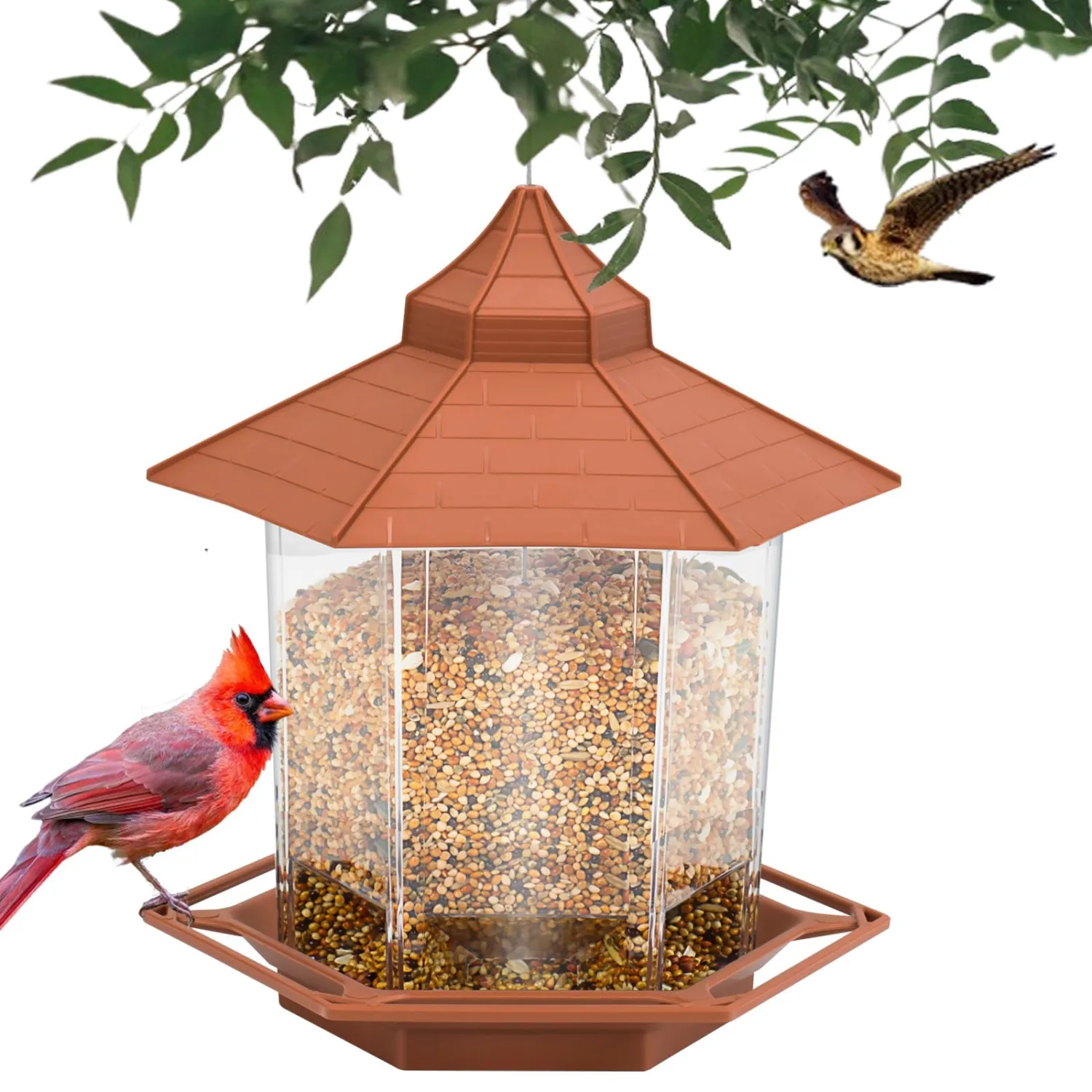 Wild Bird Feeder for Outdoors Squirrel Proof Bird Feeders Outside Hanging, Easy Clean and Fill Attract Birds for Backyard, Garden, Yard, Terrace(1, Brown)