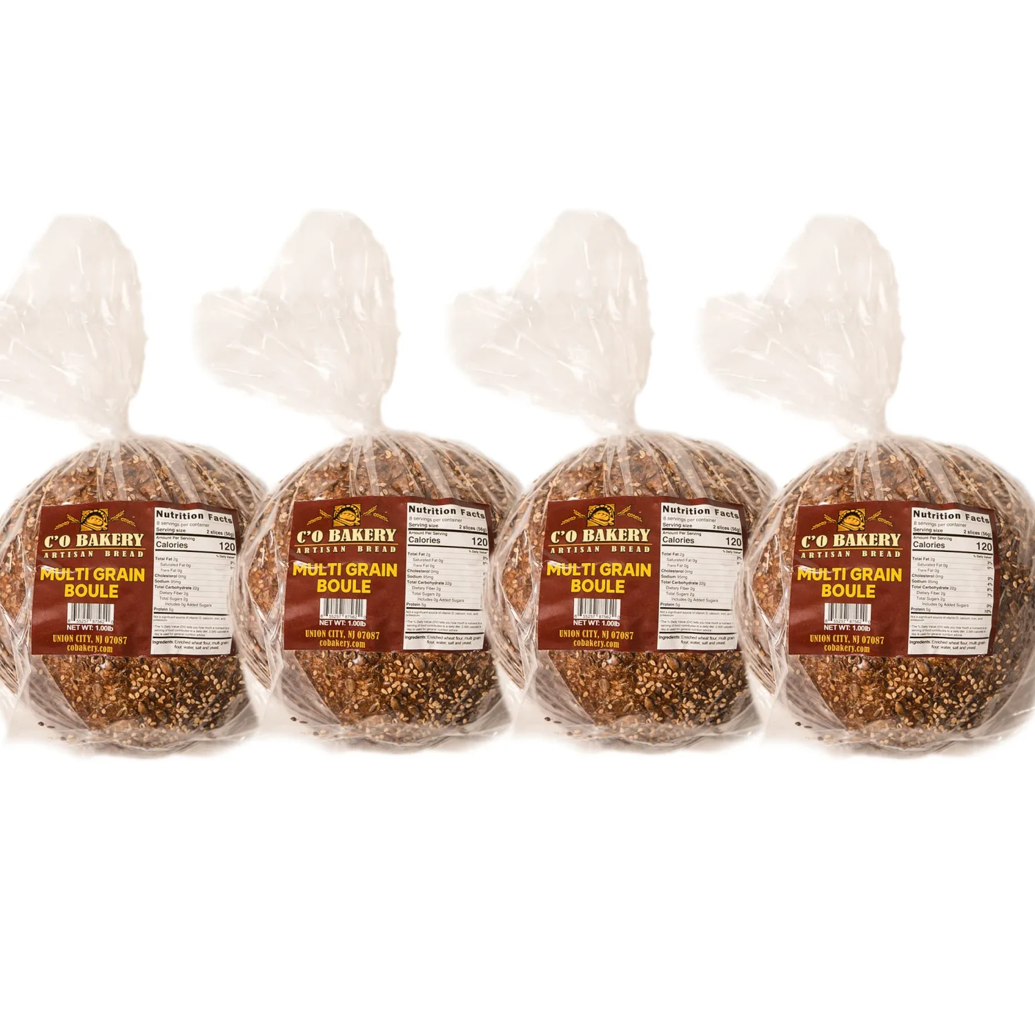 C'O Bakery Artisan Bread Multi Grain Boule - Handmade, All Natural, High Fiber, Sliced Sandwich Loaf Multipack (Pack of 4 Loaves)