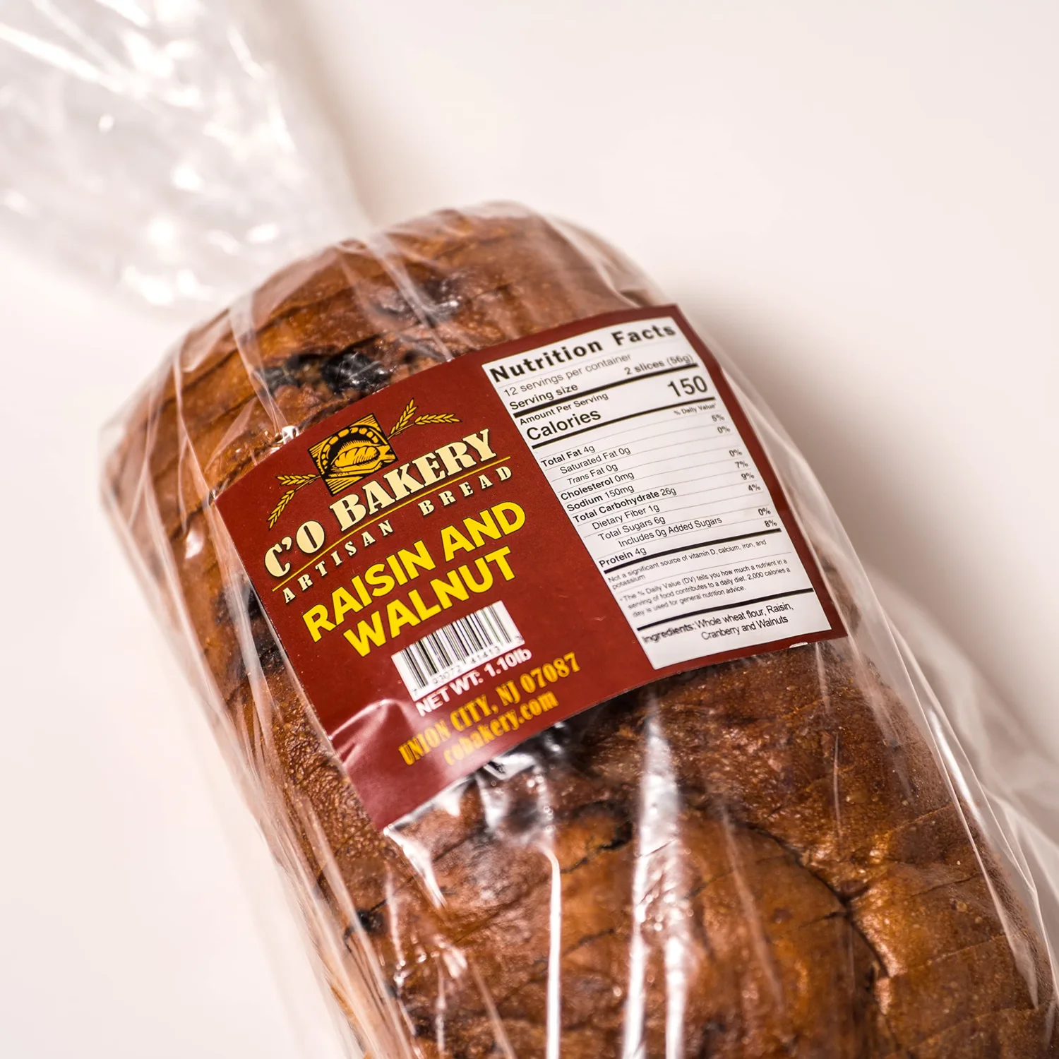 C'O BAKERY C'O Bakery Artisan Bread Raisin & Walnut - Handmade, All Natural, High Fiber, Sliced Loaf Multipack (4 Loaves), Pack of 4