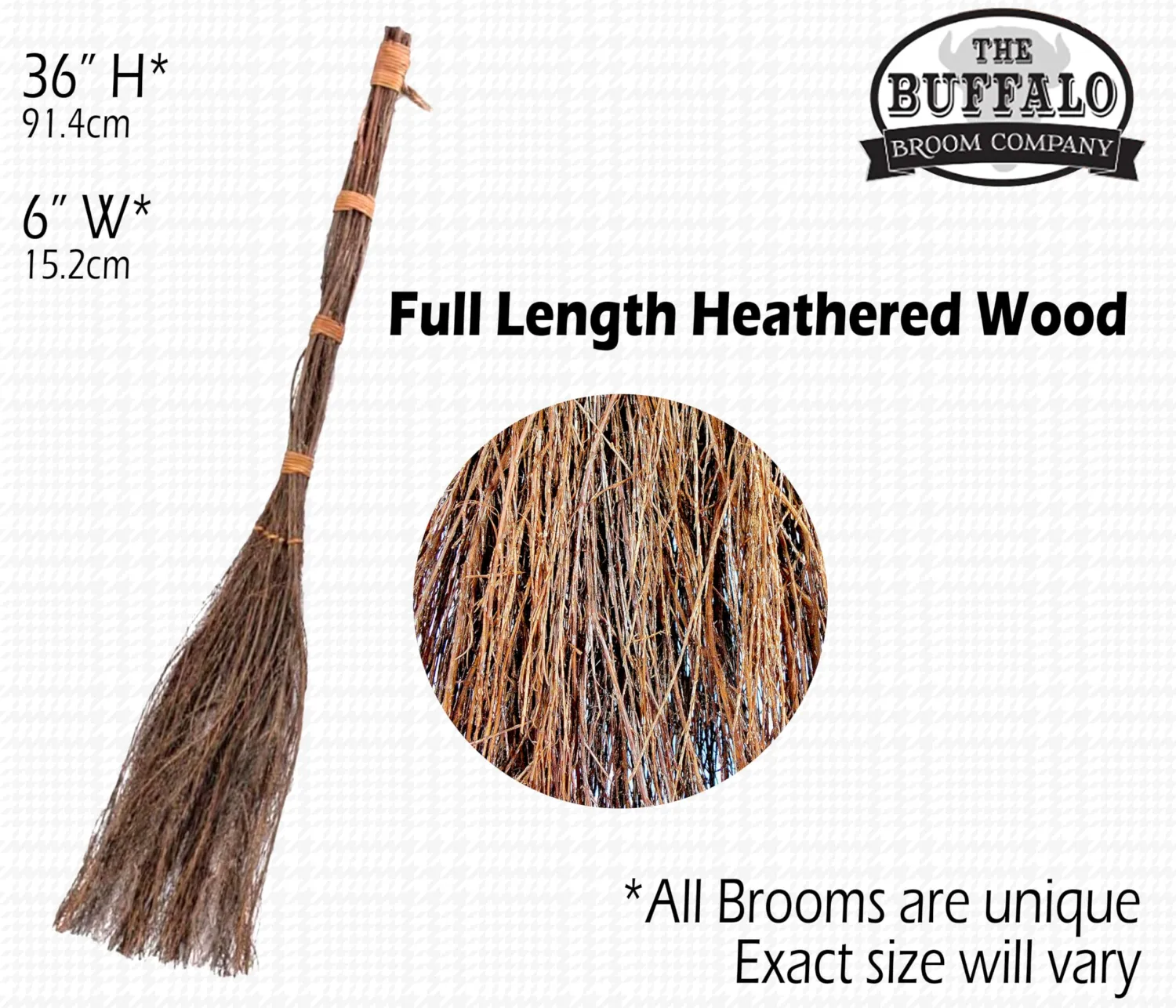 Highly Scented Cinnamon Broom - 36 inch Heather Broom Stick with Rope Loop for Easy Hanging - Traditional and Rustic Kitchen Decor, Witchy Home Decor for Halloween and Holiday Decorations