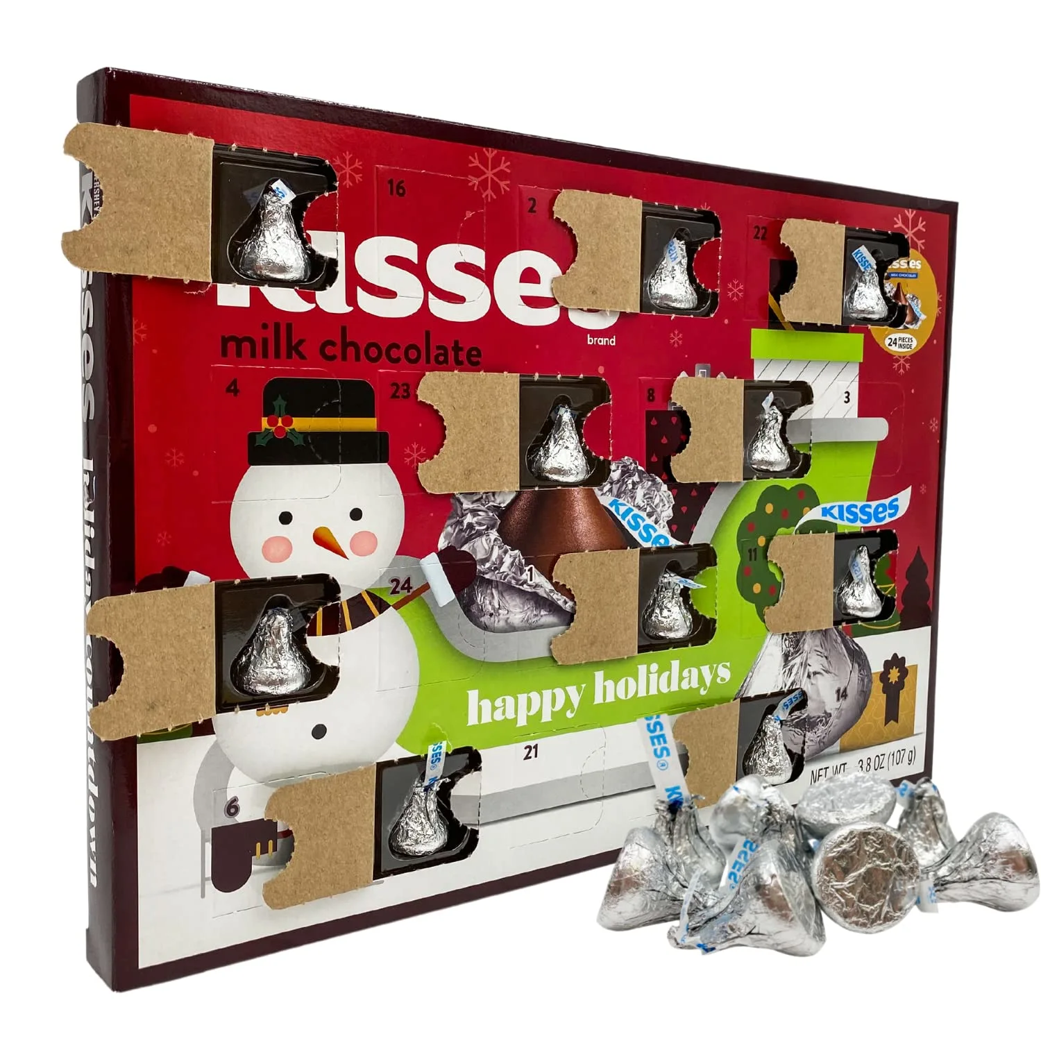 Hershey Milk Chocolate Kisses 2024 Candy Filled Christmas Advent Calendar, Pack of 2
