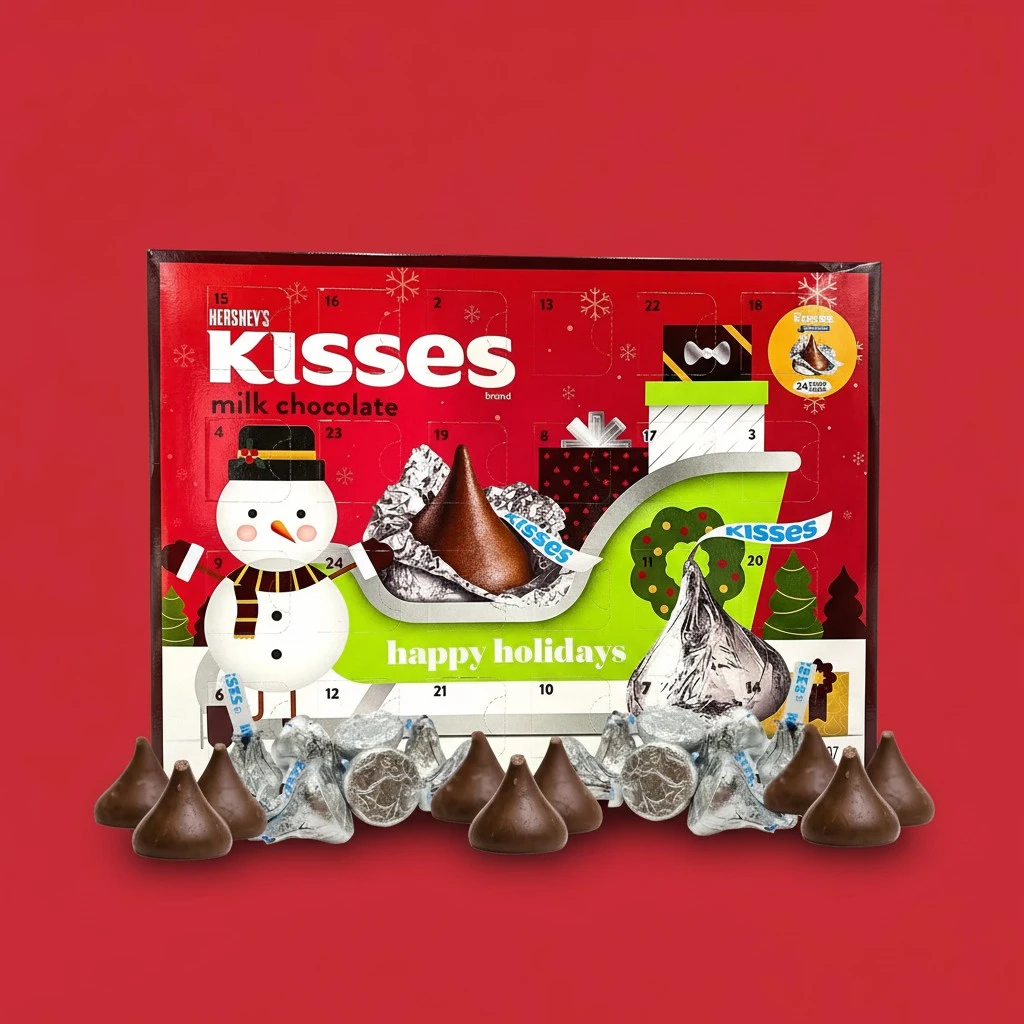 Hershey Milk Chocolate Kisses 2024 Candy Filled Christmas Advent Calendar, Pack of 2