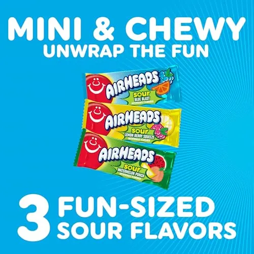 Airheads Sour Mini Candy Bars, Taffy Variety Pack, 12 Oz Bag