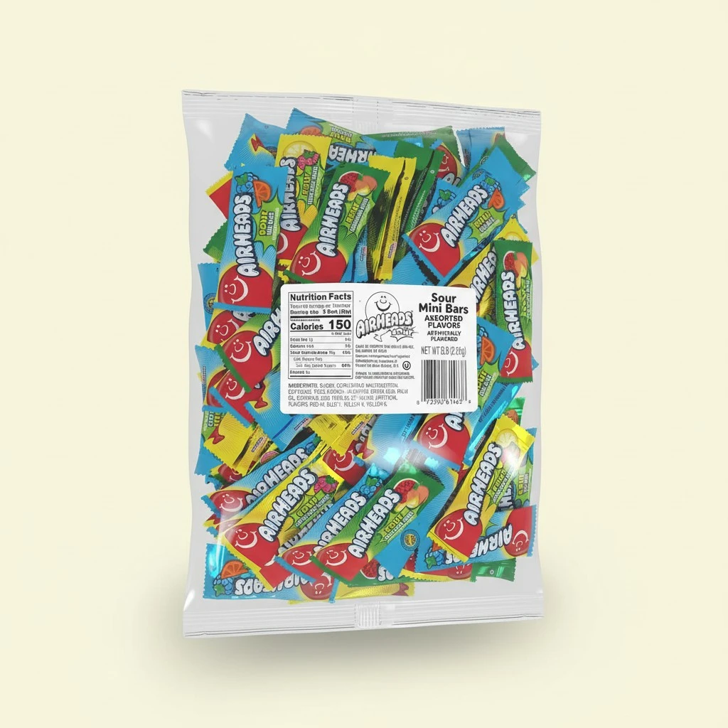 Airheads Sour Mini Candy Bars, Taffy Candy Assorted Bag, Individually Wrapped Candy, Three Assorted Flavors, 5 lb Bag