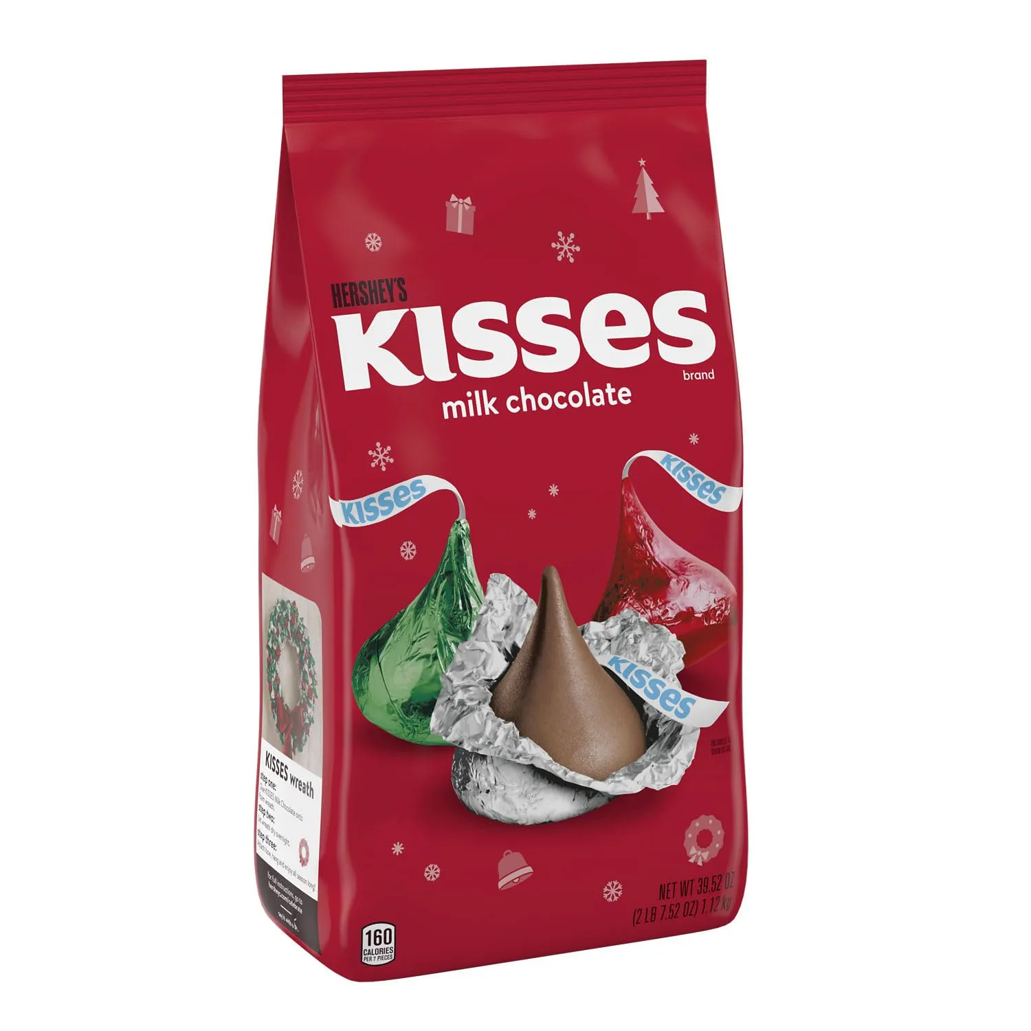 HERSHEY'S KISSES Milk Chocolate, Christmas Candy Bulk Bag, 39.52 oz