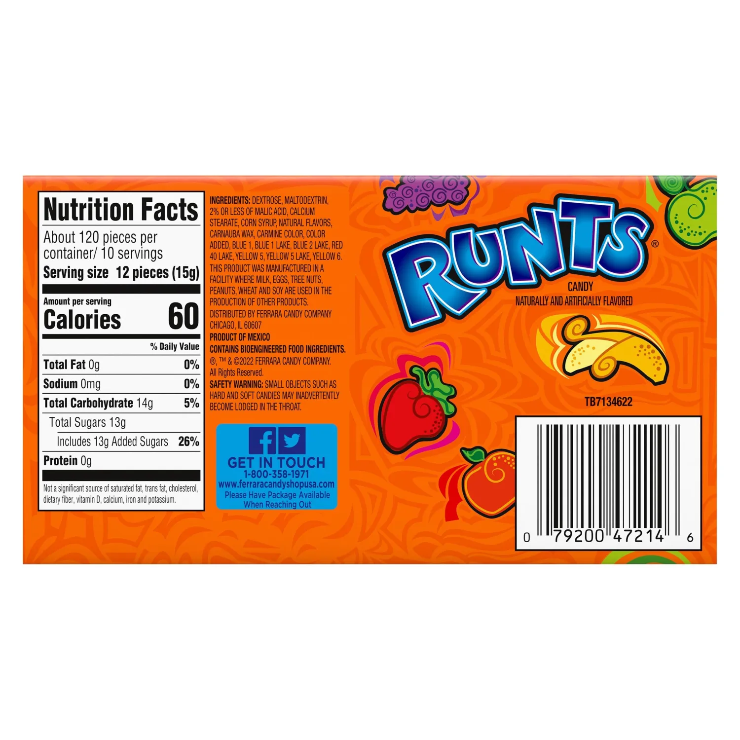 Wonka Runts Hard, Chewy & Fruity Candy, 5 Ounce Theater Candy Boxes (Pack of 12)