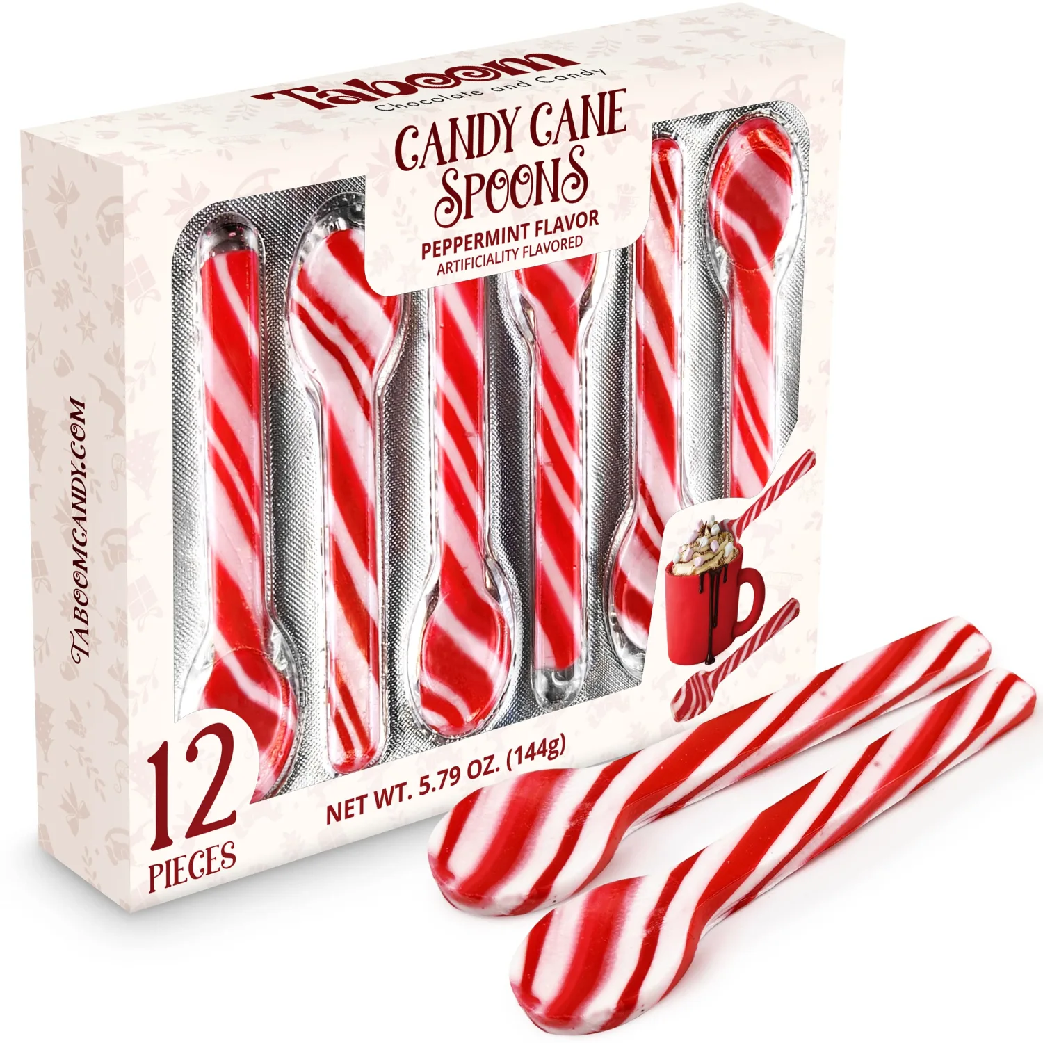 Peppermint Spoons – Pack of 12 Stunning Candy Cane Spoons – Perfect Christmas Candy – Delicious and Colorful Peppermint Candy – Ideal for Hot Chocolate on Christmas Eve
