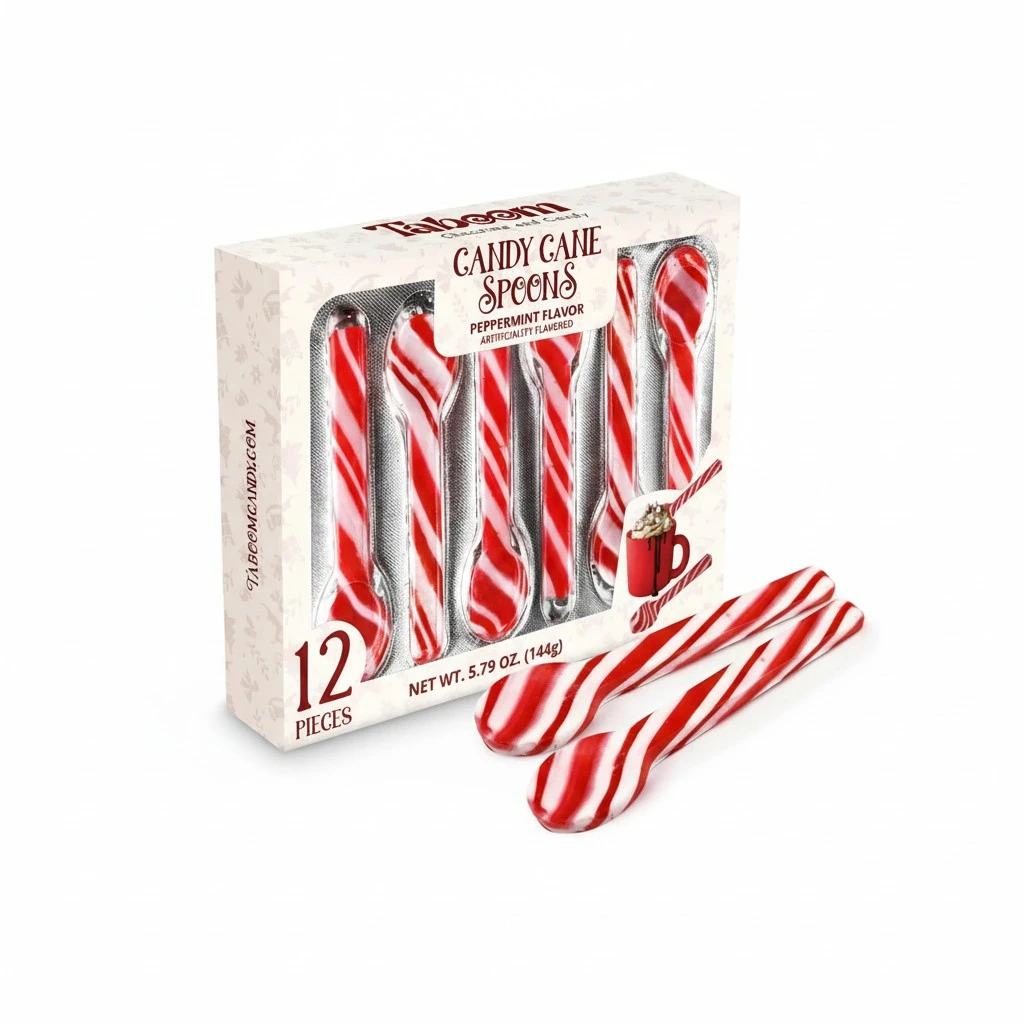 Peppermint Spoons – Pack of 12 Stunning Candy Cane Spoons – Perfect Christmas Candy – Delicious and Colorful Peppermint Candy – Ideal for Hot Chocolate on Christmas Eve