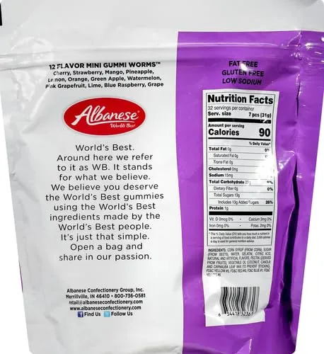 Albanese World's Best 12 Flavor Mini Gummi Worms, 36oz Bag of Candy, Soft & Chewy Candy Snacks, Fruity Flavor Assortment