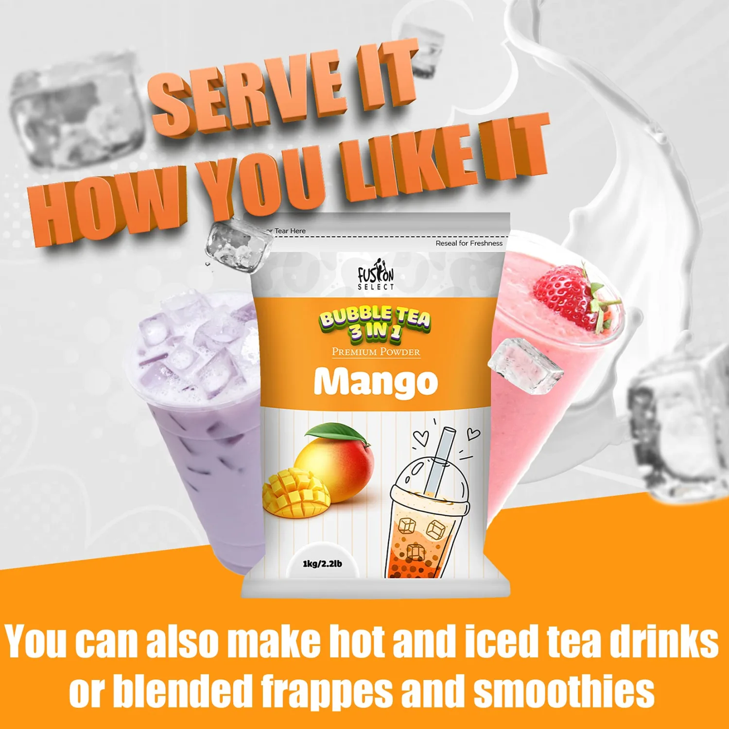 Fusion Select 2.2lb Taro Milk Tea Powder, Taro Powder For Bubble Tea Flavored 3-in-1 Drink Powder with Cream & Sugar - Instant Pre-Mixed Beverage for Hot or Cold Blends or Yummy Frappes