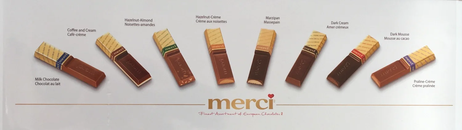 Merci Finest Assortment of European Chocolates. 675grams / 23.8 ounce Value pack. 54 pieces of individually wrapped Fine European Chocolates.