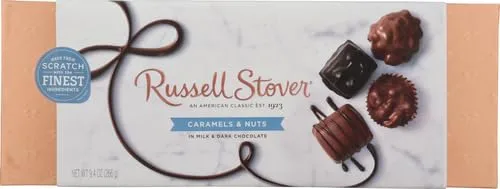 Russell Stover Caramel and Nuts in Milk and Dark Chocolate, Mother's Day Chocolate Gift Box, 9.4 Ounce