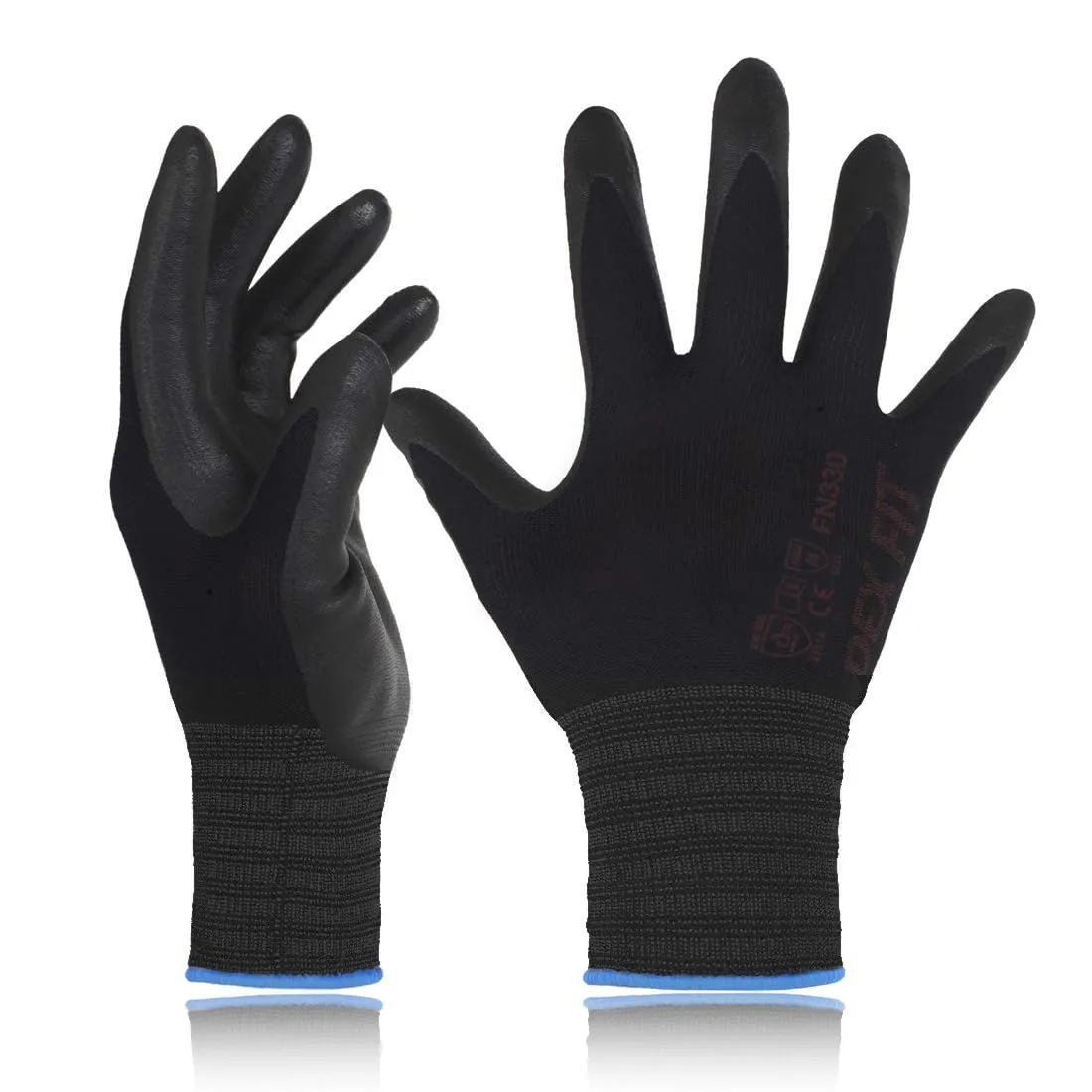 DEX FIT Nitrile Work Gloves FN330, 1 Pair, 3D-Comfort Stretchy Fit, Firm Grip, Thin & Lightweight, Touch-Screen Compatible, Durable, Breathable & Cool, Machine Washable; Black L (9)