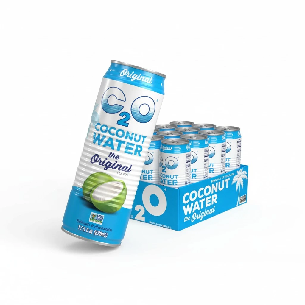 C2O - Coconut Water, The Original Flavor (12 Pack) - Made with Fresh Coconut Water, Plant Based - Non GMO Canned Water - Natural Hydration, Essential Electrolytes, & Potassium - 12 Cans, 17.5 FL OZ