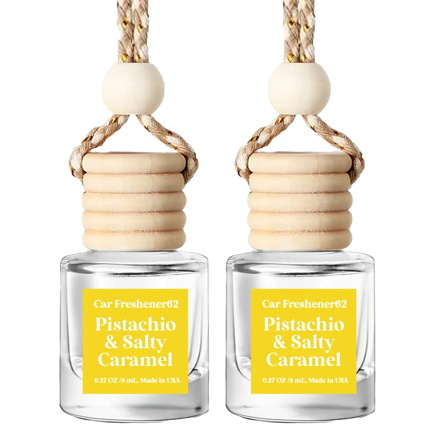 HoogaLife Car Air Freshener Diffuser 2 Pack Hanging Air Freshener Diffuser - Pistachio & Salty Caramel Fragrance Oil Air Diffuser for Car, 45+ Days Long Lasting Fragrance Made in USA