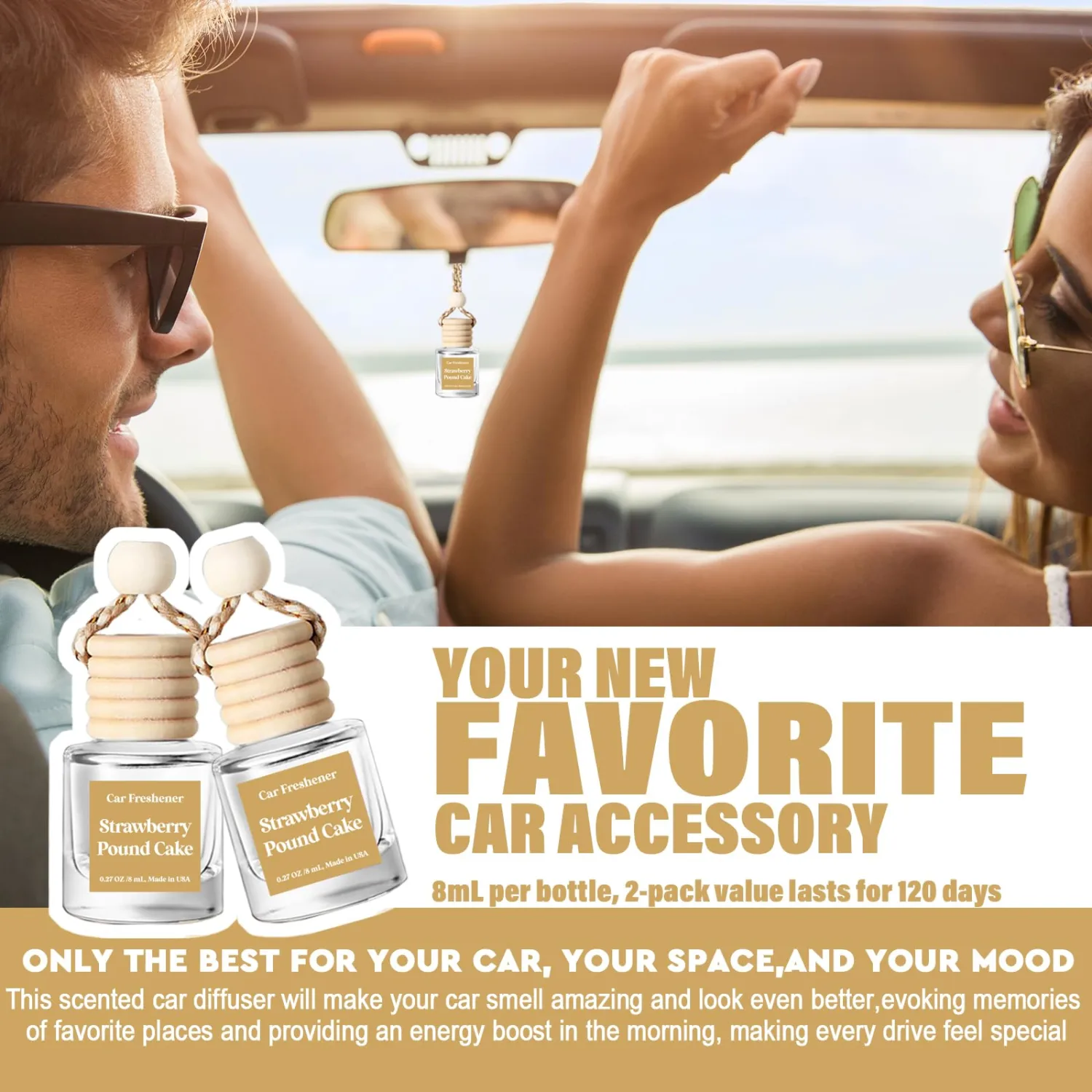 HoogaLife Car Air Freshener Diffuser 2 Pack Hanging Air Freshener Diffuser - Strawberry Cake Fragrance Oil Air Diffuser for Car, 45+ Days Long Lasting Fragrance Made in USA Car Air Fresheners
