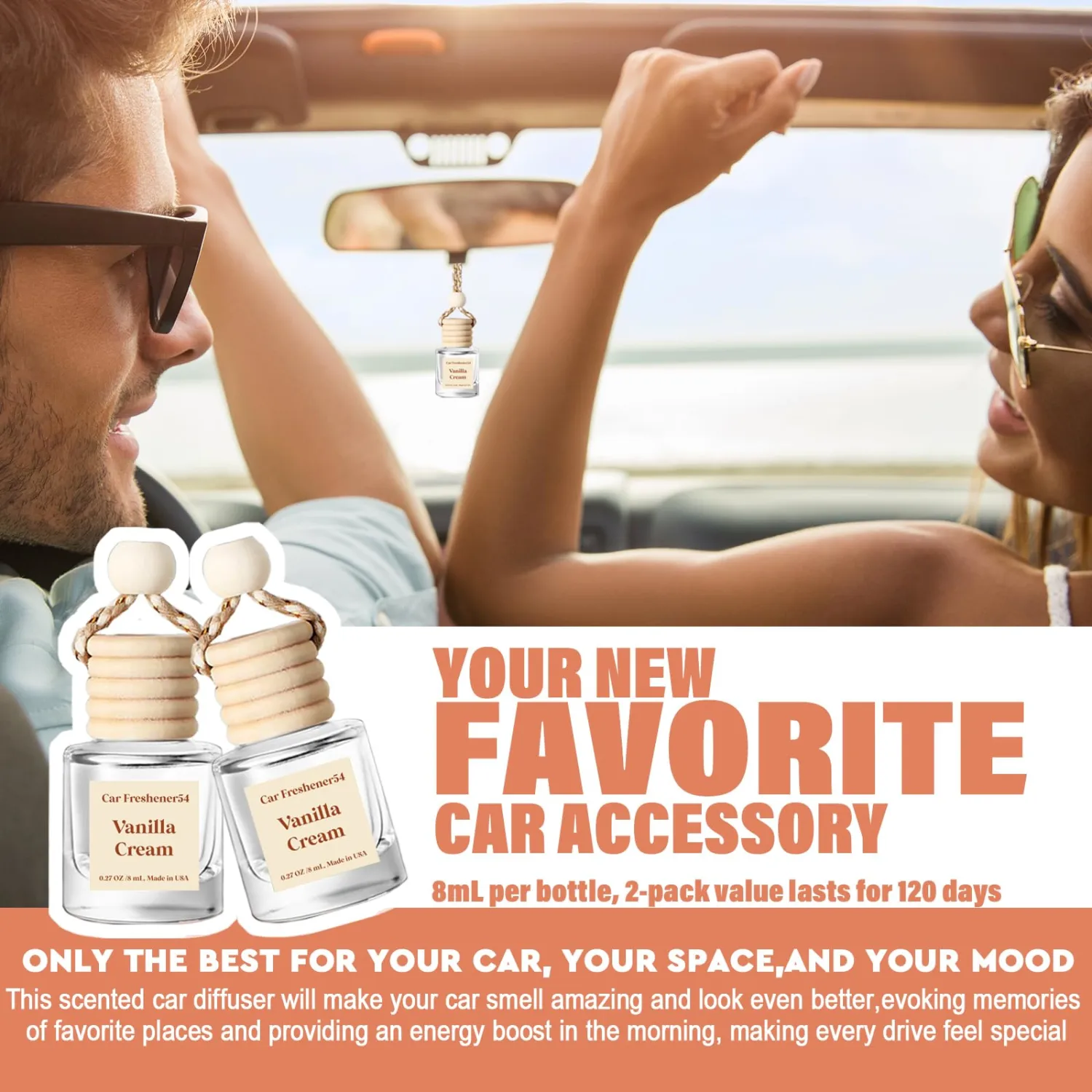 HoogaLife Car Air Freshener Diffuser 2 Pack Hanging Air Freshener Diffuser - Vanilla Cream Fragrance Oil Air Diffuser for Car, 45+ Days Long Lasting Fragrance Made in USA Car Air Fresheners
