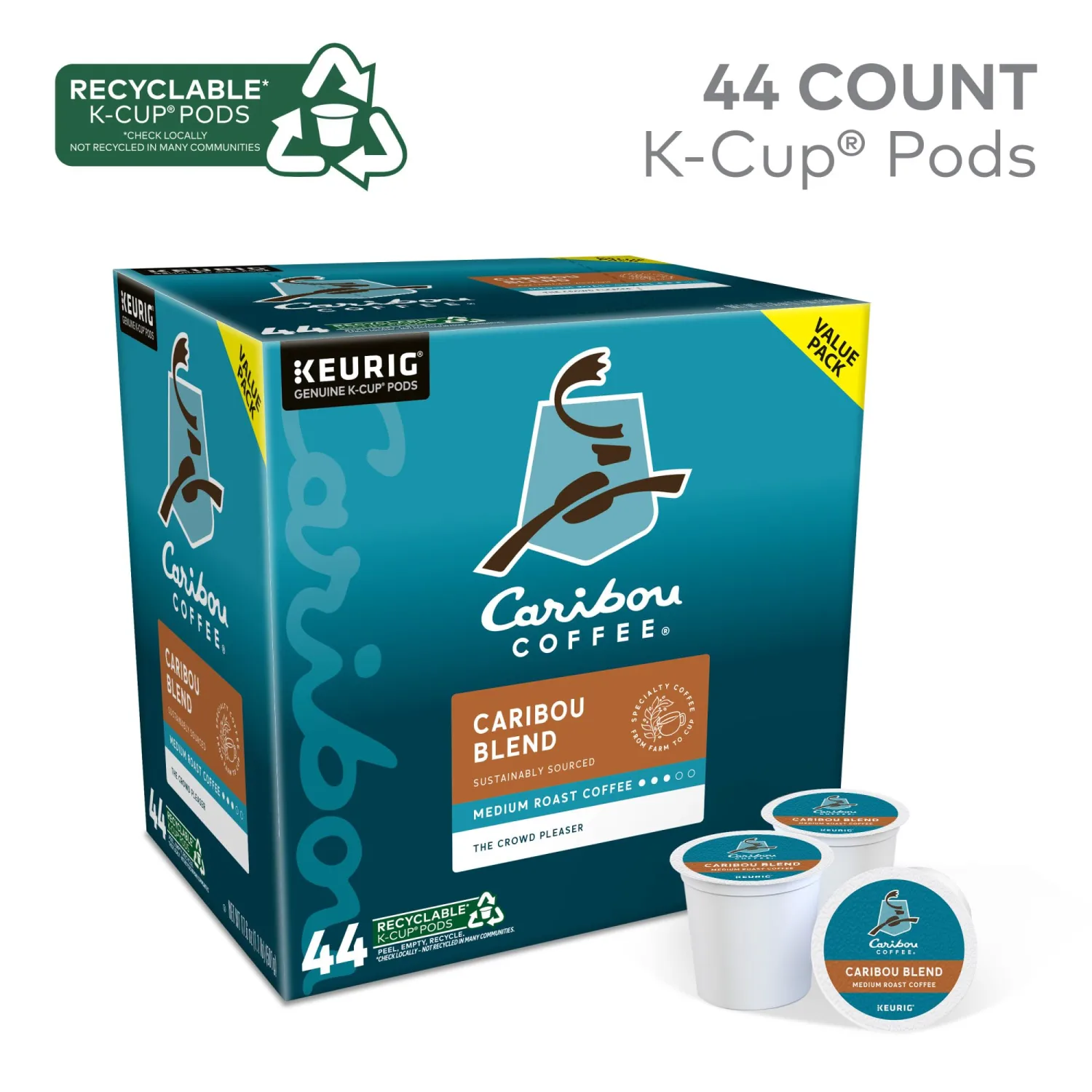 Caribou Coffee Caribou Blend Keurig Single-Serve K-Cup Pod, Medium Roast Coffee, 44 Count(Pack of 1)