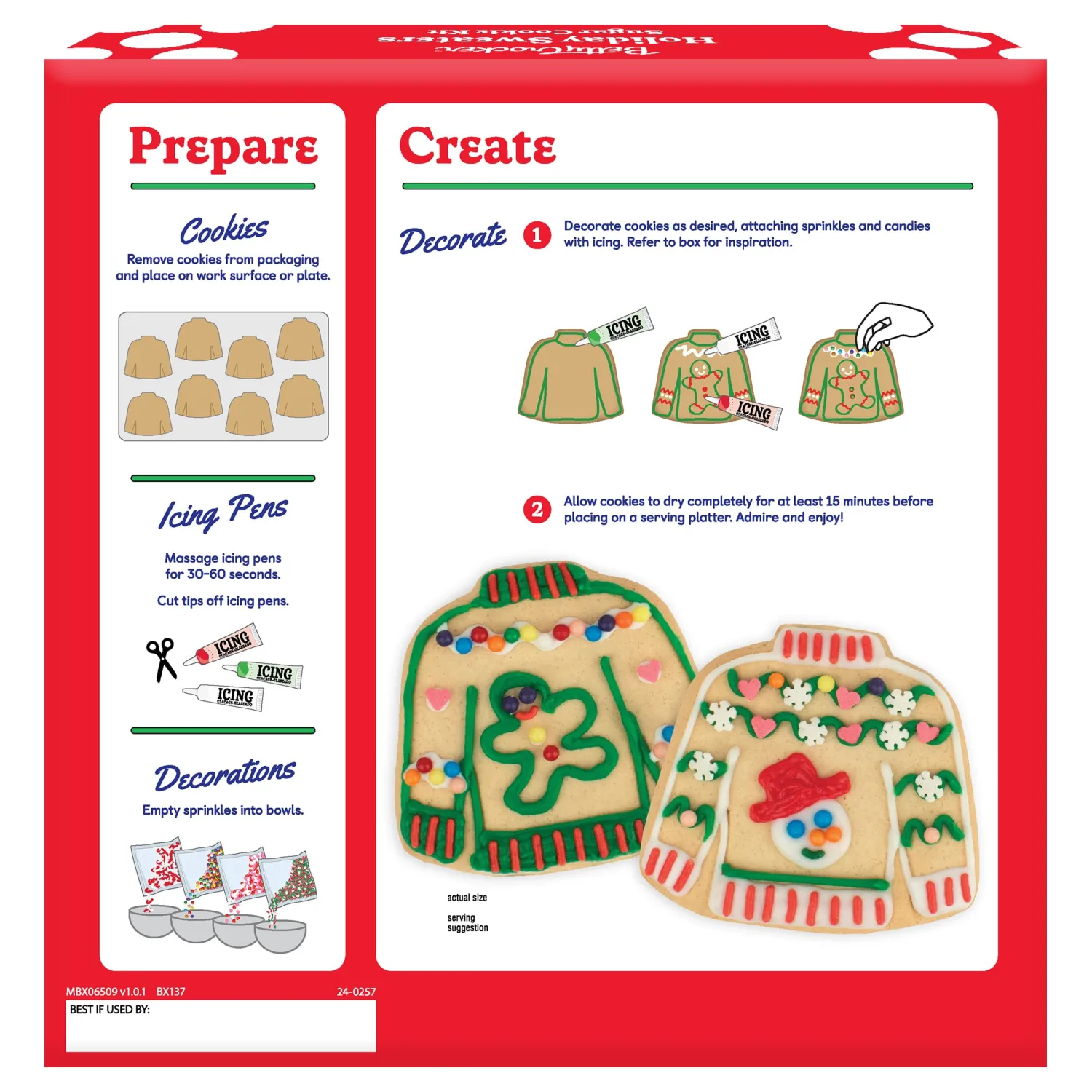 Crafty Cookie Kits, Ready to Decorate Betty Crocker Holiday Sweaters Cookie Kit, Pre-baked Sugar Cookie decorating kit, Icing Pens, Sprinkles, and Candies
