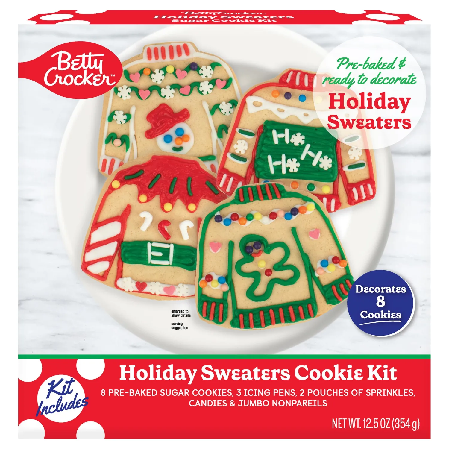 Crafty Cookie Kits, Ready to Decorate Betty Crocker Holiday Sweaters Cookie Kit, Pre-baked Sugar Cookie decorating kit, Icing Pens, Sprinkles, and Candies