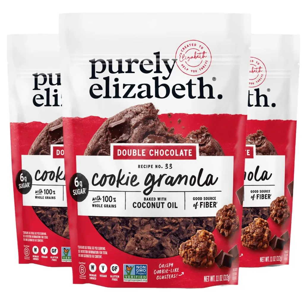 Purely Elizabeth Cookie Granola, Double Chocolate, Gluten-Free, Non-GMO 11oz Bag (3 Pack)