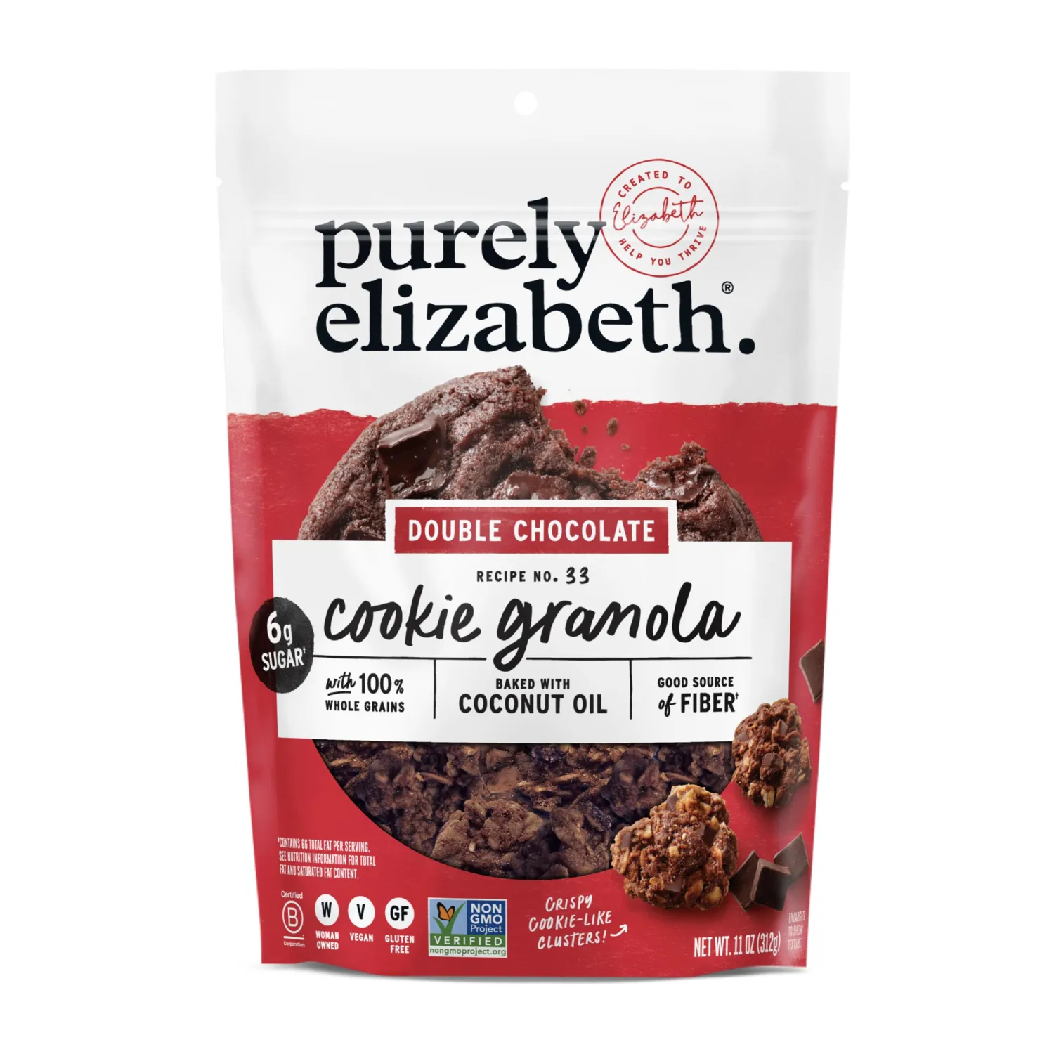 Purely Elizabeth Cookie Granola, Double Chocolate, Gluten-Free, Non-GMO (11oz Bag)
