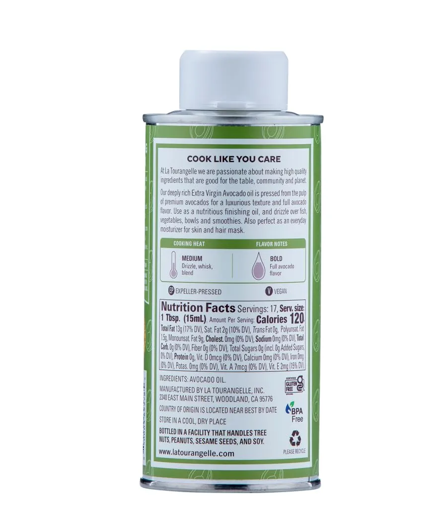 La Tourangelle, Extra Virgin Avocado Oil, Full Flavor from Premium Avocados, Medium Heat, 8.45 Fl Oz