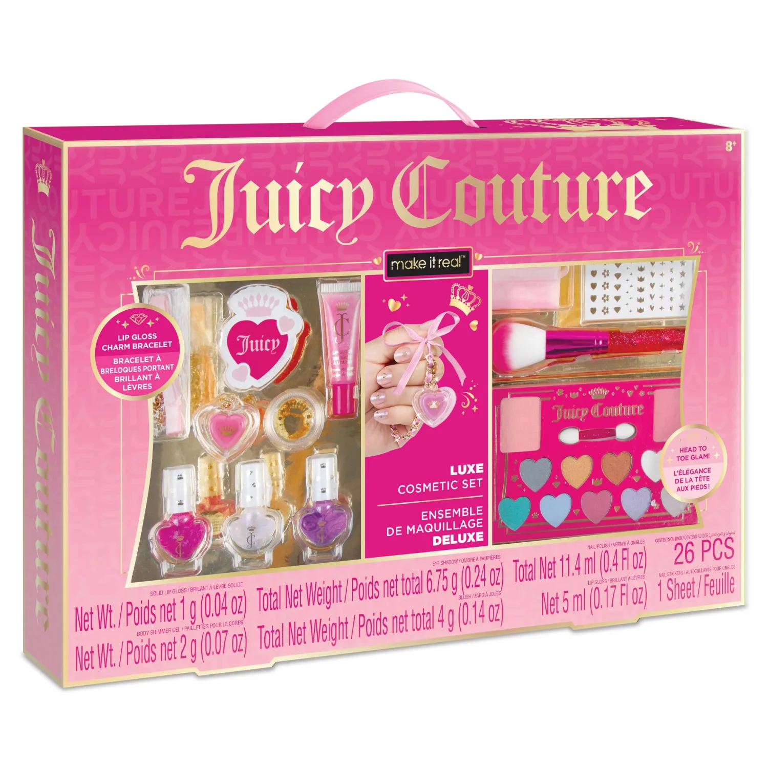 Make It Real: Juicy Couture Luxe Cosmetic Set - Lip Gloss Charm Bracelet, Nail Polish, Eyeshadow, Head to Toe Glam, Makeup Kit, Girls & Kids Ages 8+