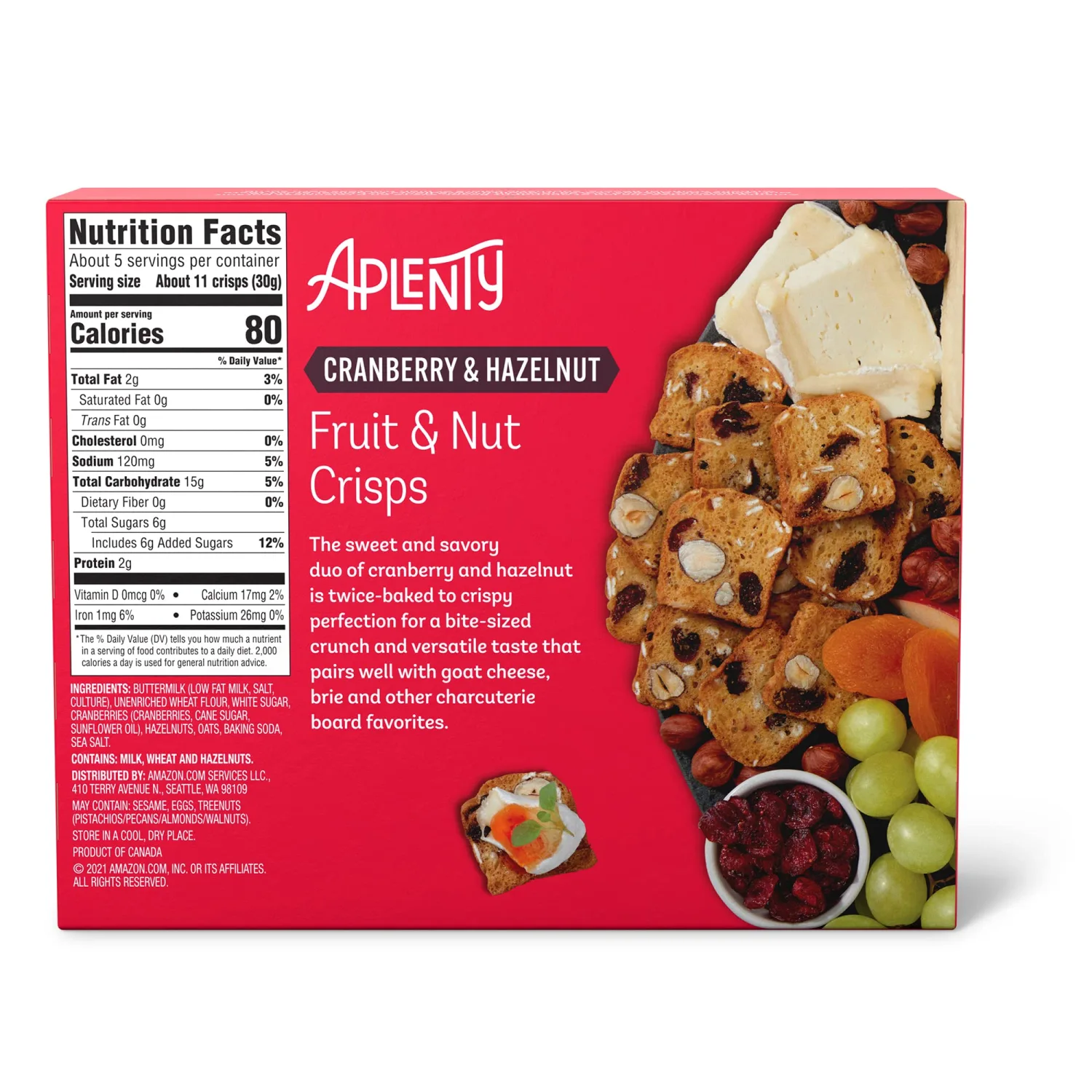 Amazon Brand, Aplenty Fruit & Nut Crisps, Cranberry & Hazelnut, 5.3 Oz