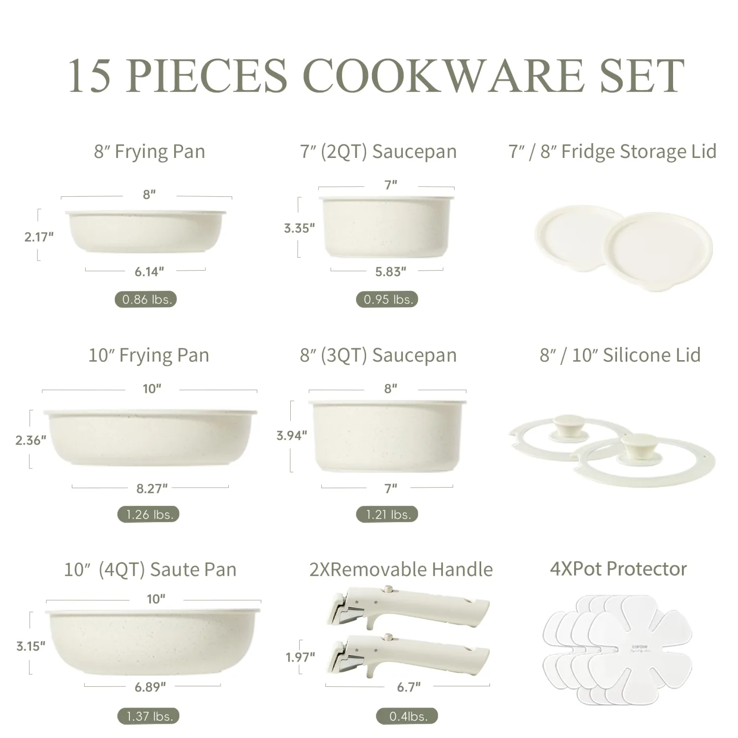 CAROTE Pots and Pans Set Non Stick, 15pcs Cookware Sets, Dishwasher/Oven/Fridge Safe, Kitchen Set, Space Saving Pots Set, Nonstick Set with Versatile Detachable Handle, Induction RV Set, Cream