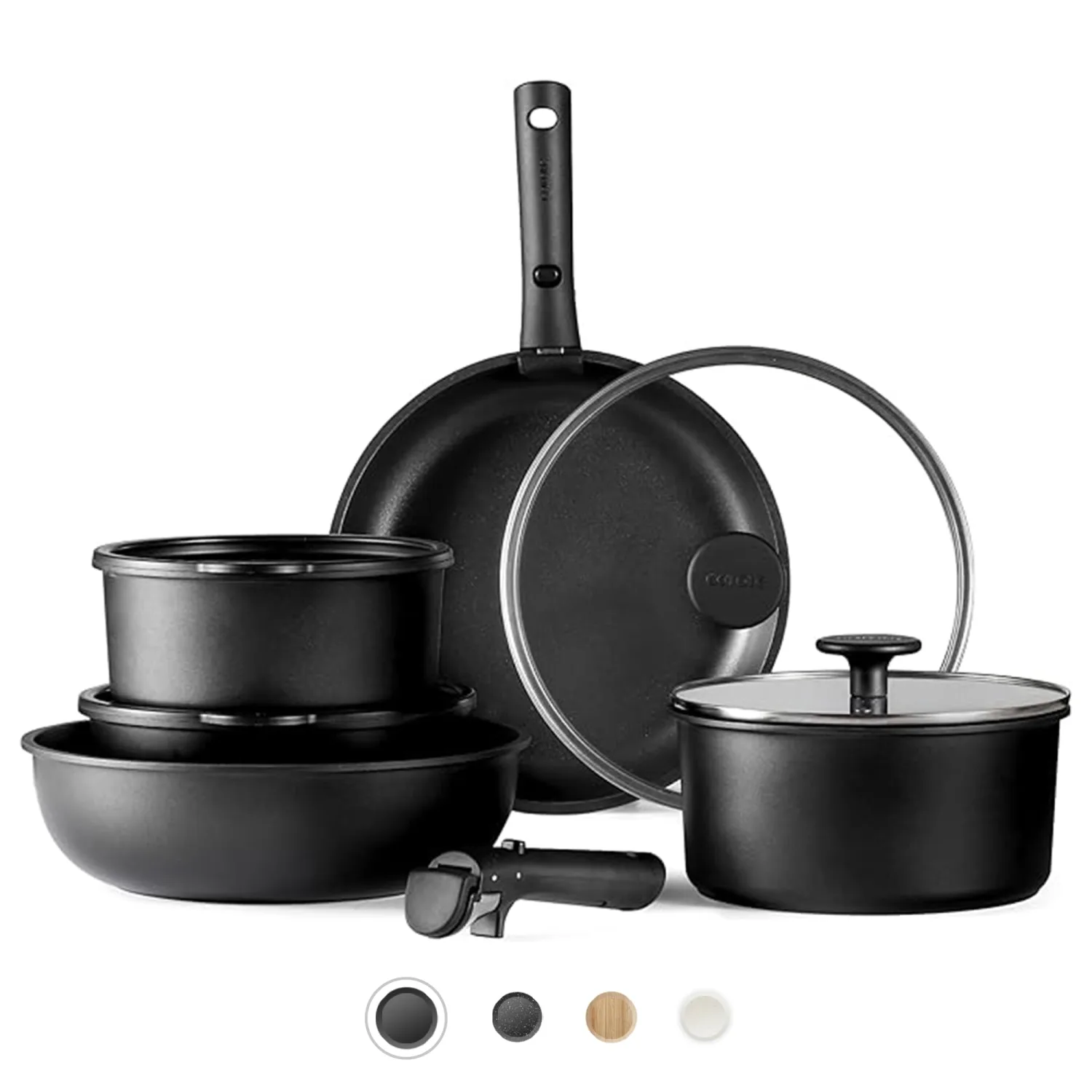 CAROTE Pots and Pans Set Non Stick, Cookware Set Detachable Handle, Nonstick Induction Kitchen Sets Non Stick with Removable Handle, RV Cook Ware, Oven Safe, Black
