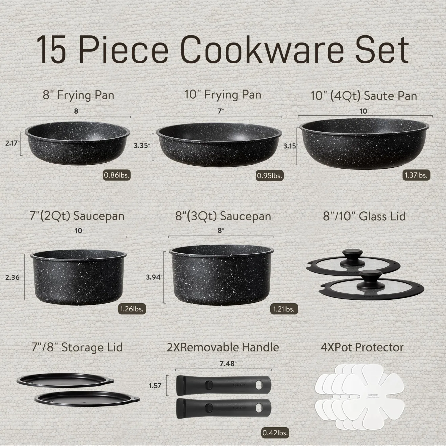 CAROTE 15pcs Pots and Pans Set Non Stick, Cookware Sets, Kitchen Set, Oven/Dishwasher/Fridge Safe, Space Saving Pots Set, Nonstick Set with Versatile Detachable Handle, Induction RV Set, Black
