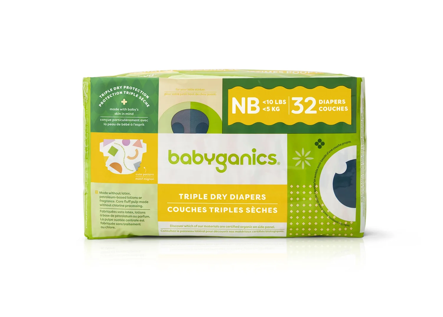 Babyganics Diapers, Size 1 (18-14 lbs) 232 Count, Ultra Absorbent, Unscented, Made Without Chlorine, Latex