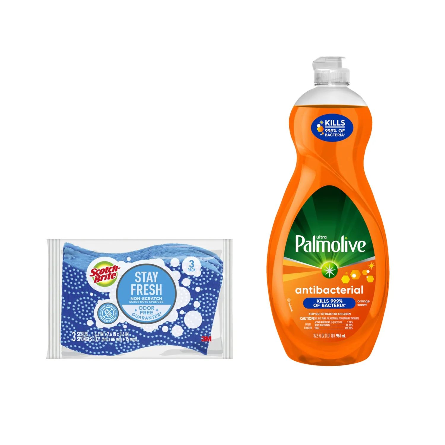 Palmolive Antibacterial Orange Dish Soap with Scotch-Brite Non-Scratch Scrub Dots Sponges